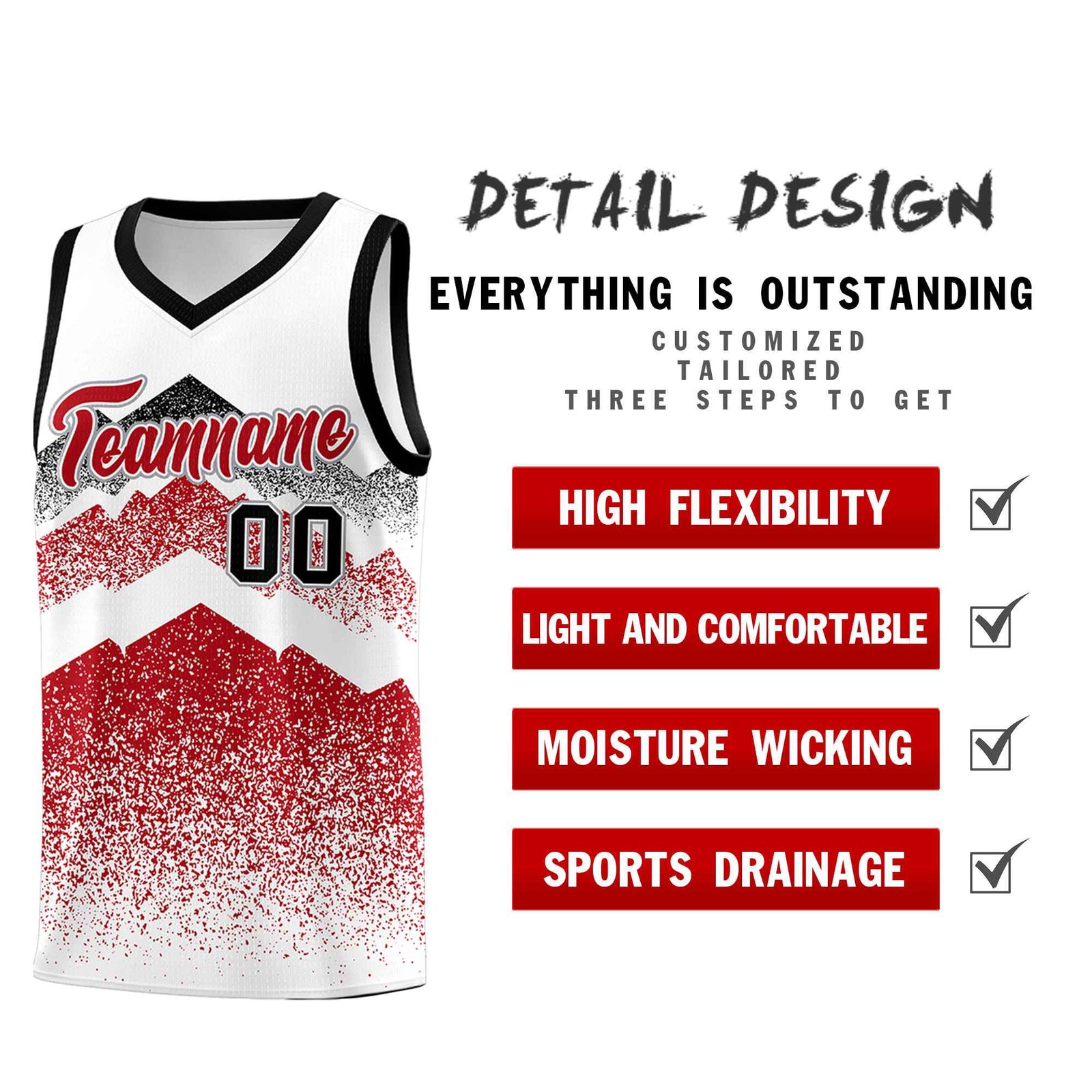 Personalized Youth Basketball Jerseys White Red Gradient Mountain Design Uniforms