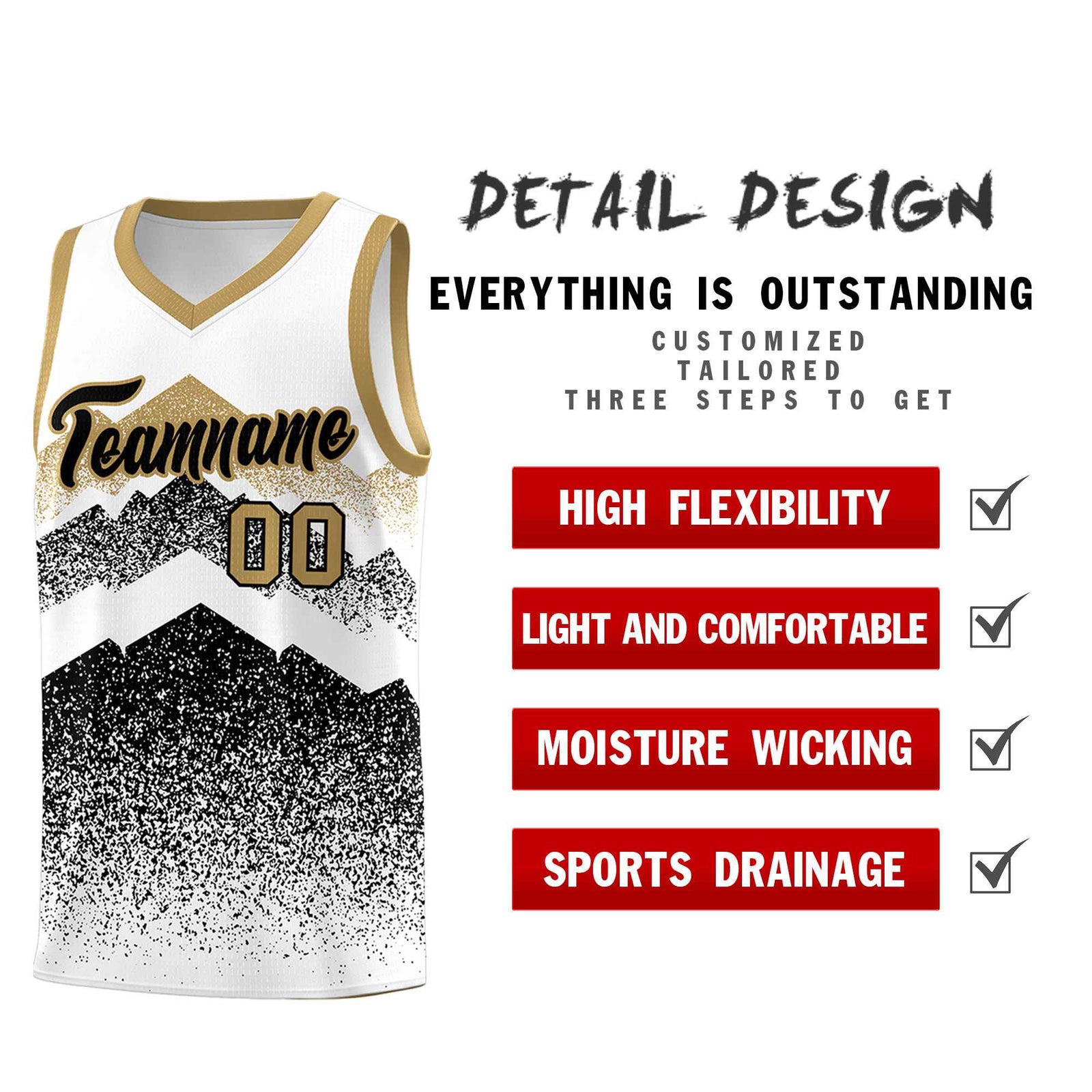 Custom Youth Basketball Jerseys White Black Gradient Mountain Design Uniforms