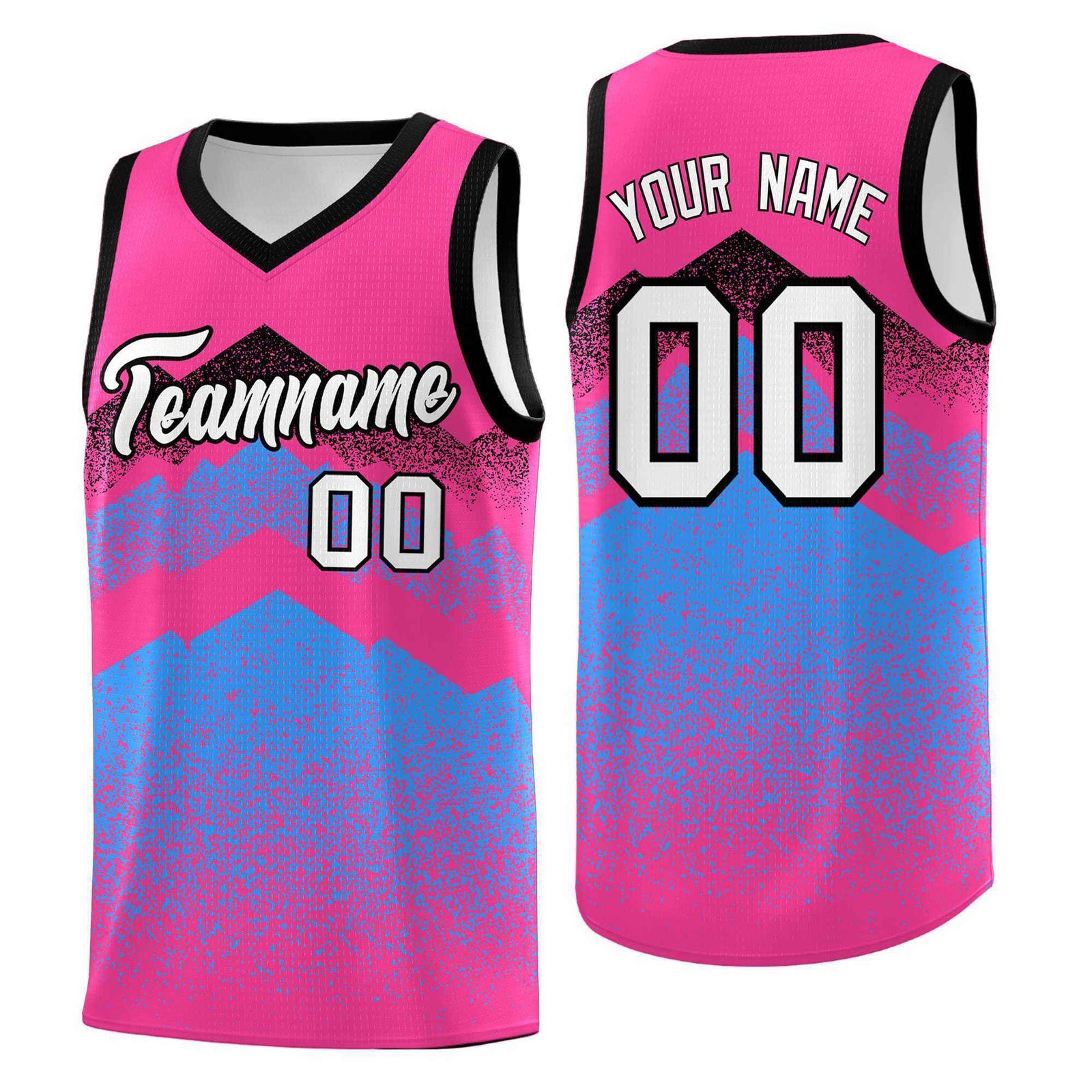 Personalized Youth Basketball Jerseys Pink Powder Blue Gradient Mountain Design Uniforms