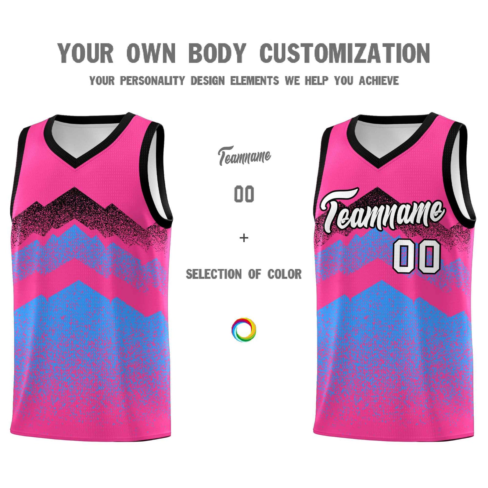 Personalized Youth Basketball Jerseys Pink Powder Blue Gradient Mountain Design Uniforms