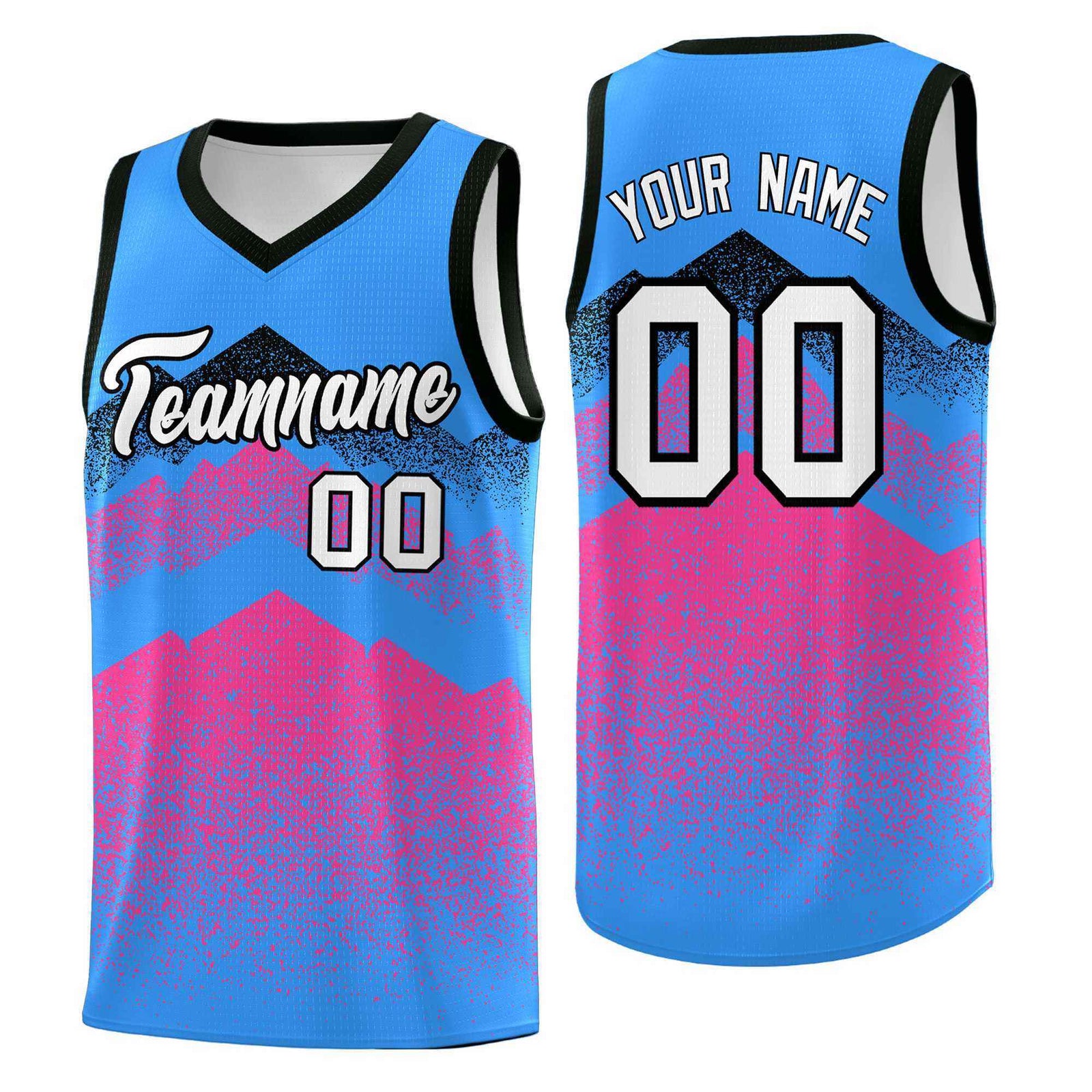 Custom Youth Basketball Jerseys Powder Blue Pink Gradient Mountain Design Uniforms