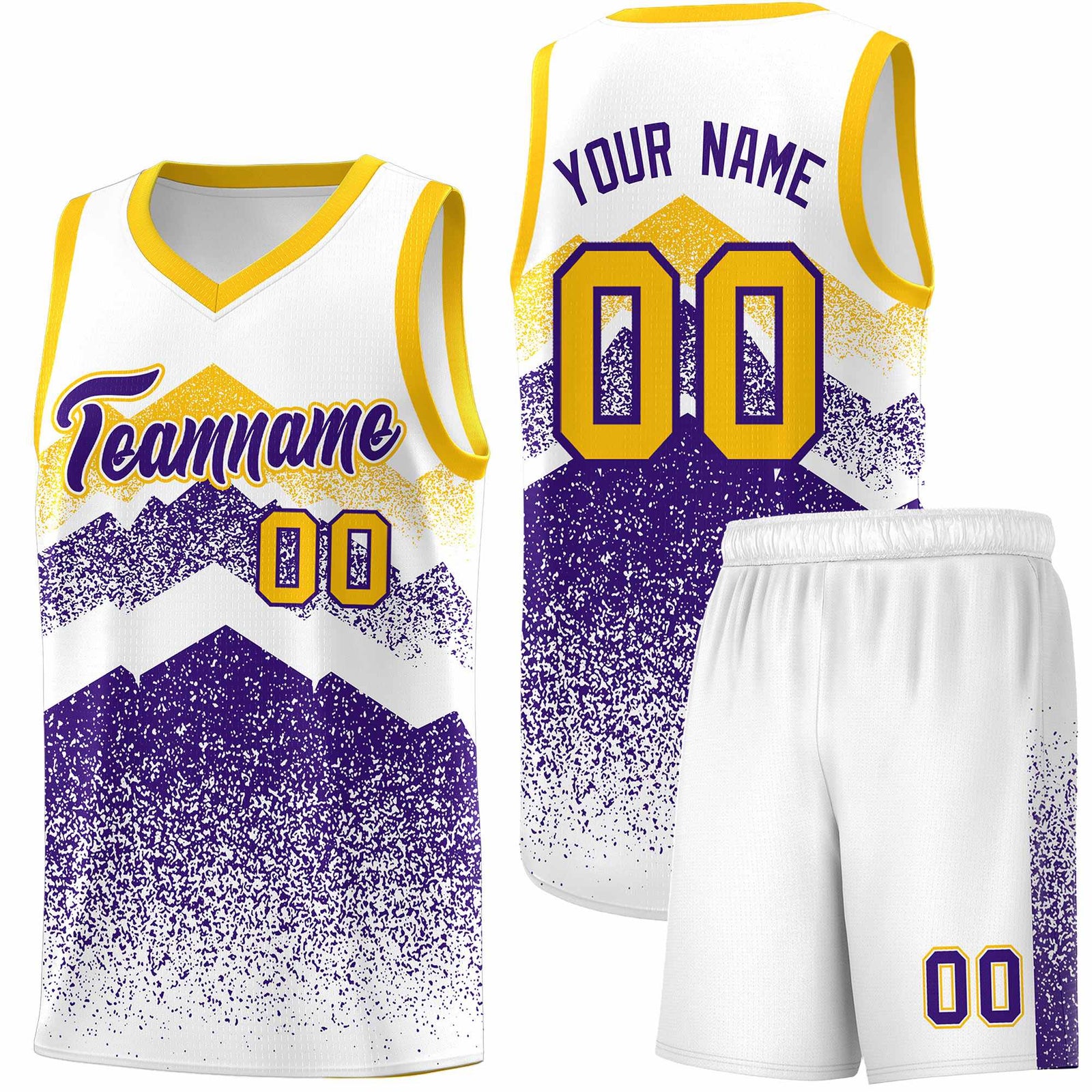 Custom Youth Basketball Jerseys White Purple Gradient Mountain Design Uniforms