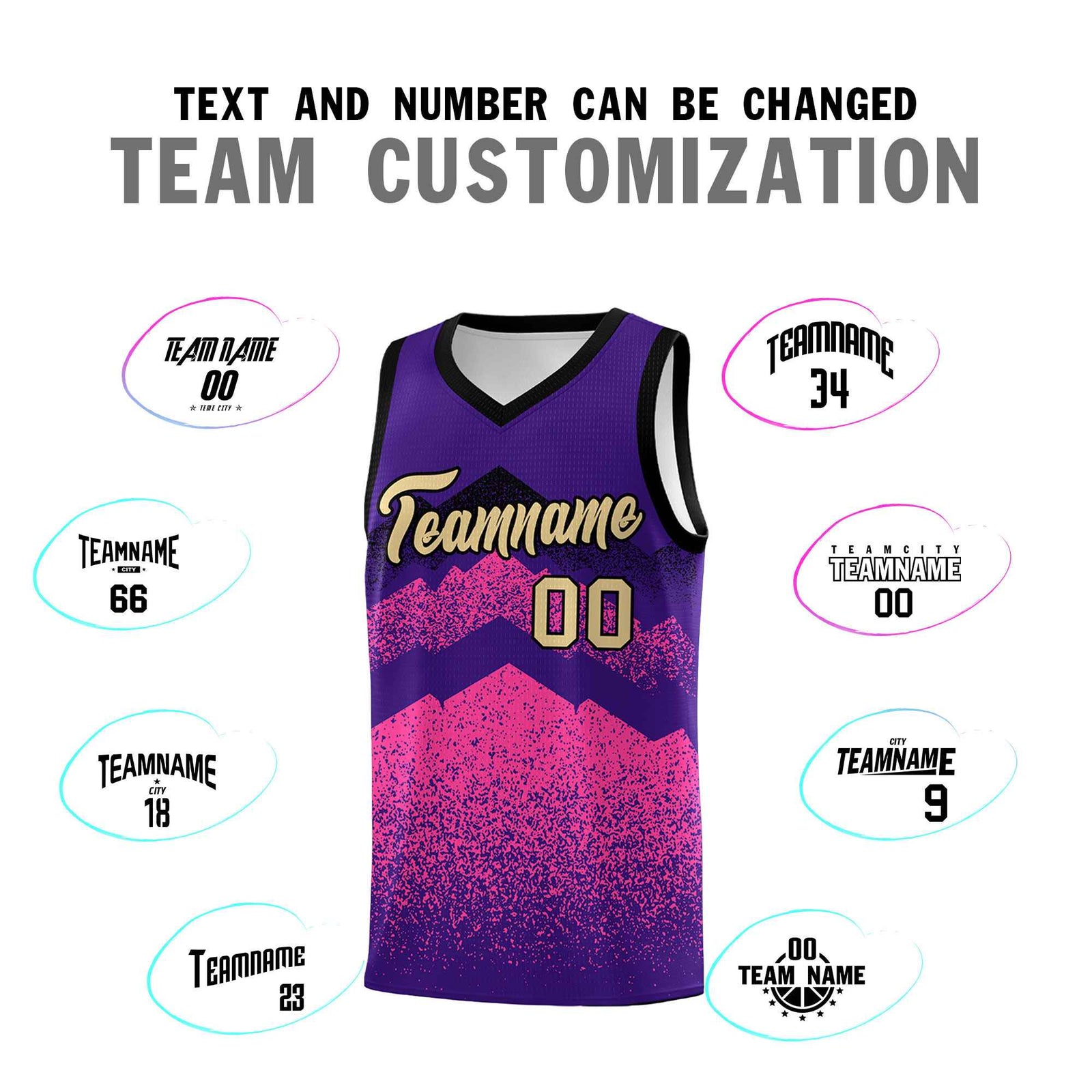 Custom Youth Basketball Jerseys Purple Pink Gradient Mountain Design Uniforms
