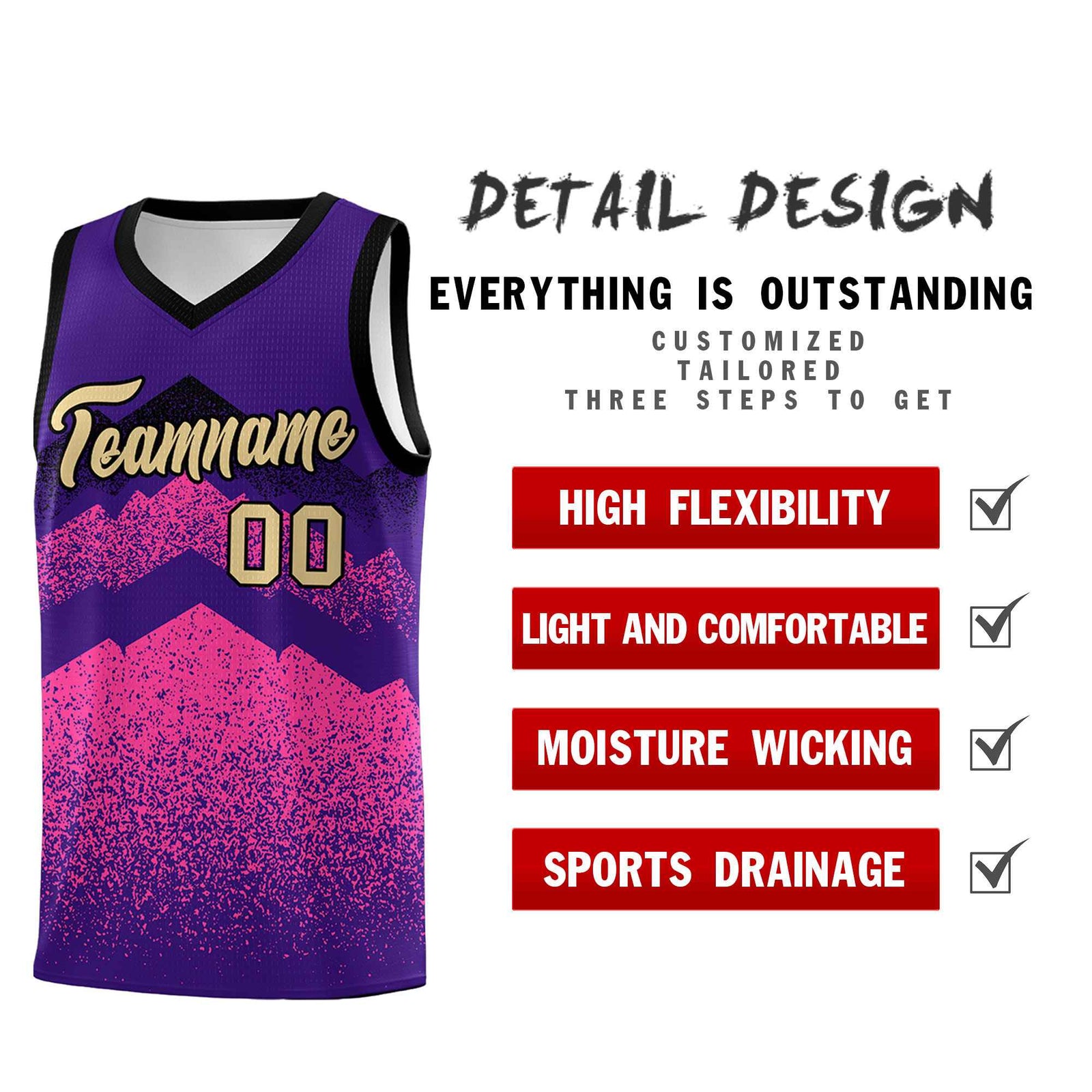 Custom Youth Basketball Jerseys Purple Pink Gradient Mountain Design Uniforms