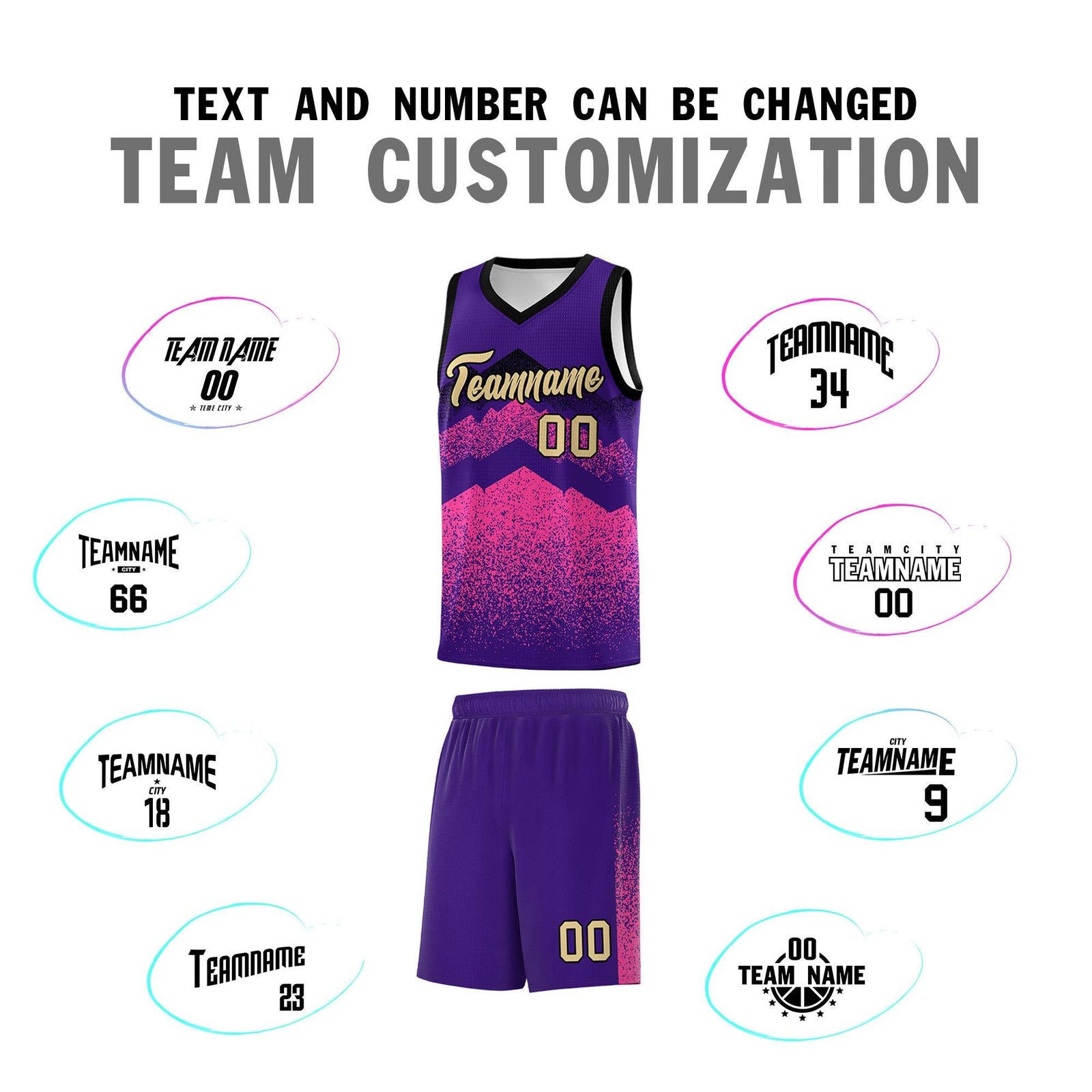 Custom Youth Basketball Jerseys Purple Pink Gradient Mountain Design Uniforms
