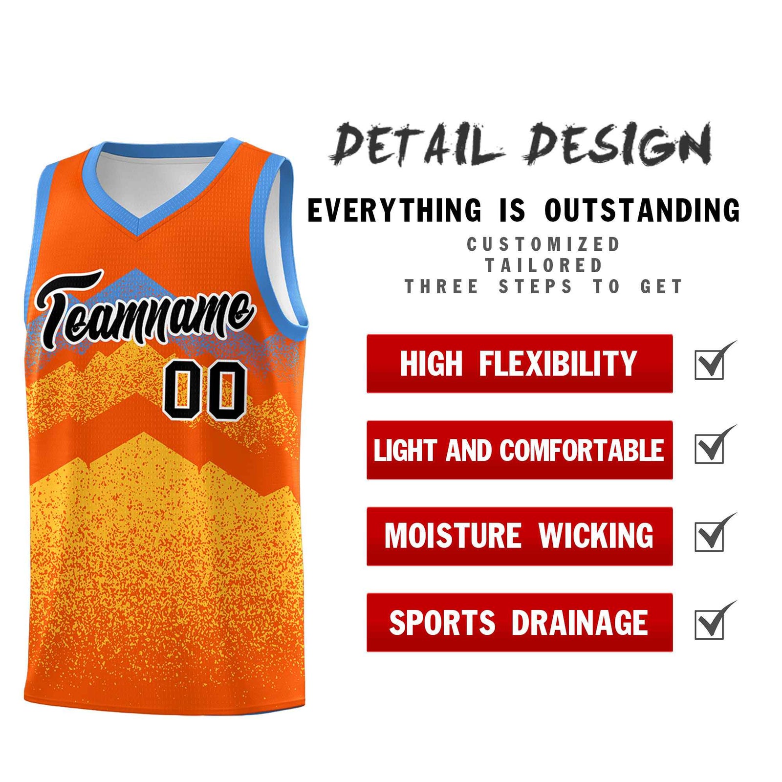 Custom Youth Basketball Jerseys Orange Gold Gradient Mountain Design Uniforms