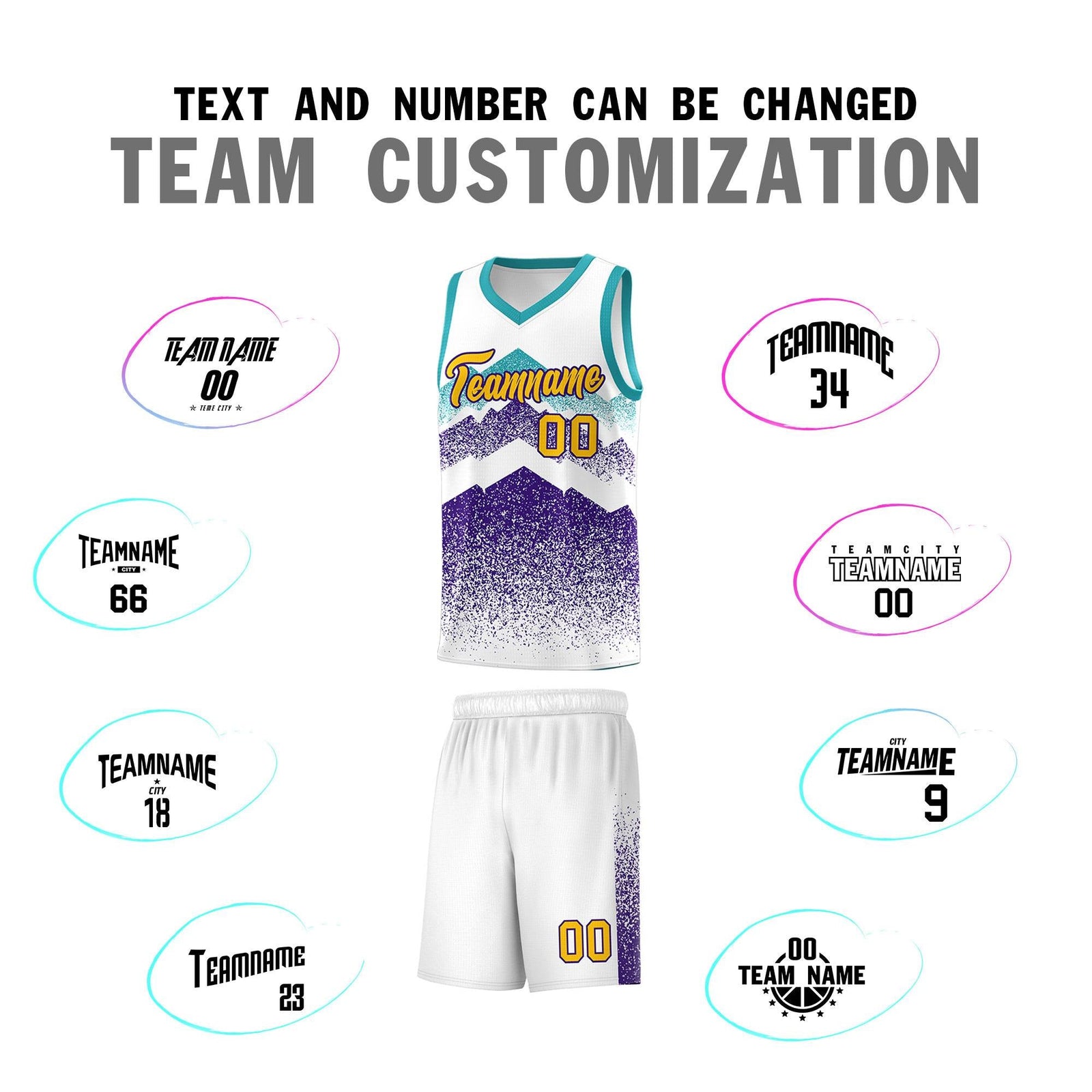 Custom Youth Basketball Jerseys White Purple Gradient Mountain Design Uniforms