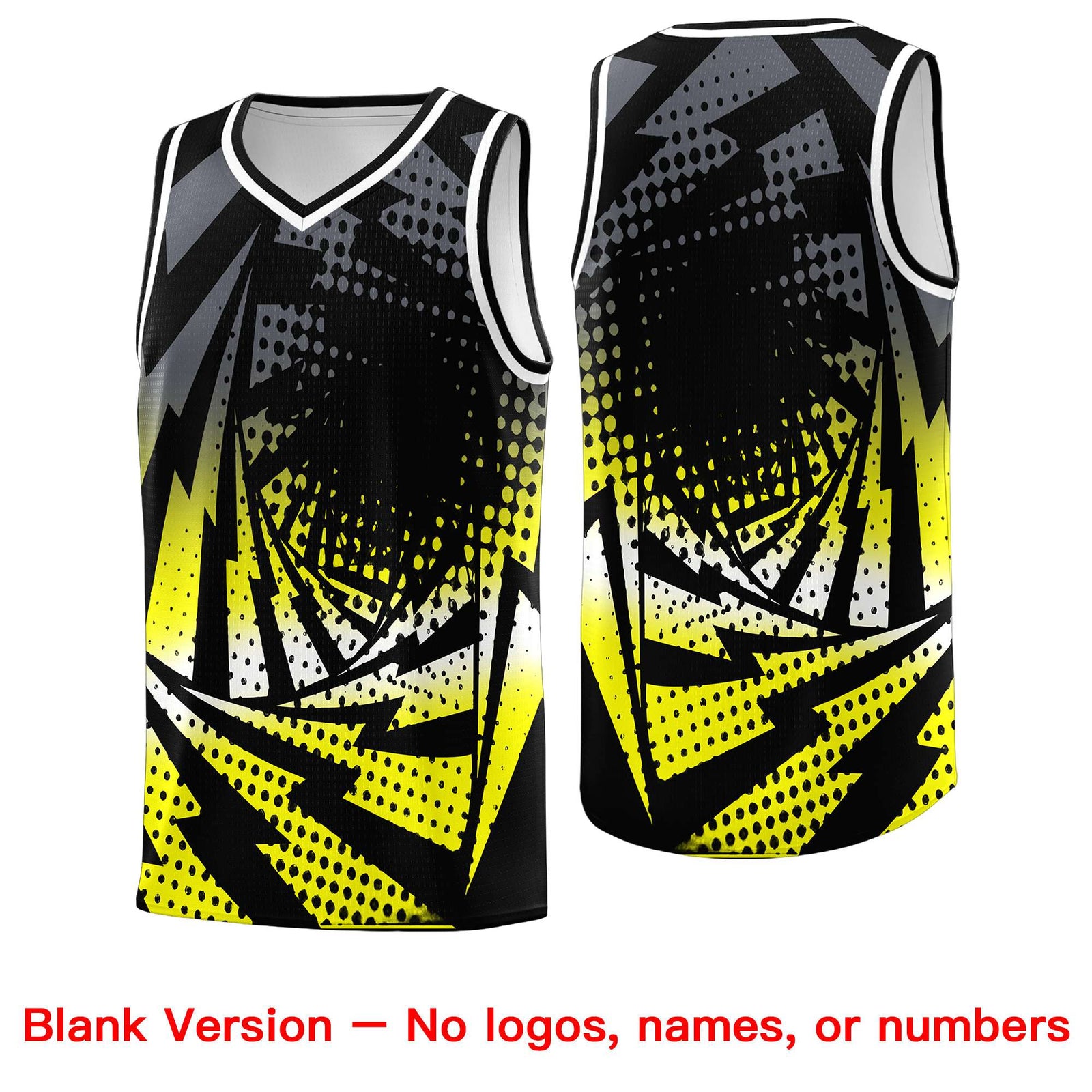 Custom Youth Basketball Jerseys Black Fluorescent Yellow Lightning Design Halftone Personalized Uniforms