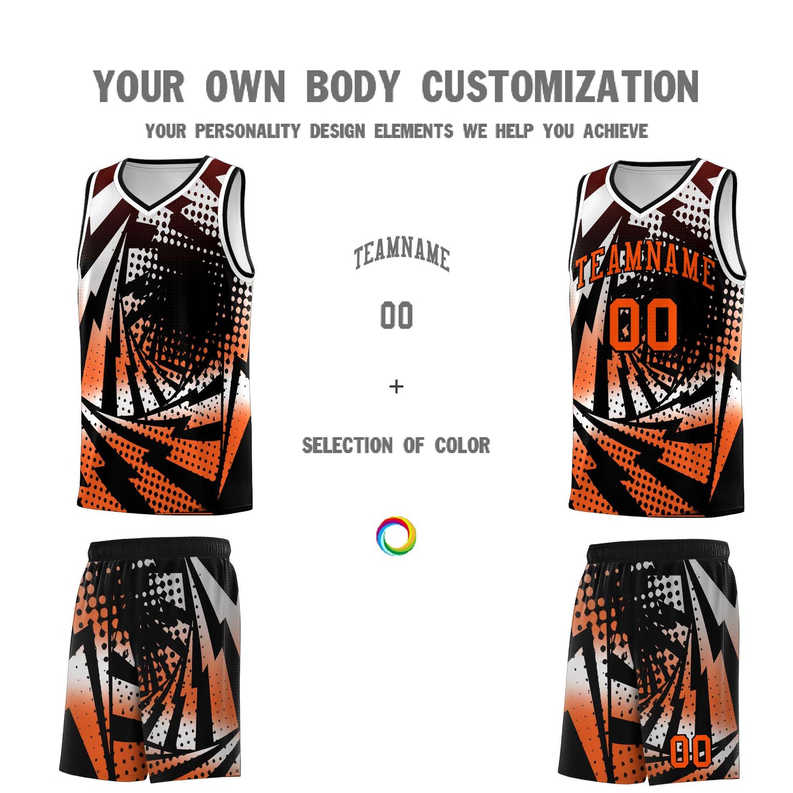 Custom Youth Basketball Jerseys White Orange Lightning Halftone Personalized Team Uniforms