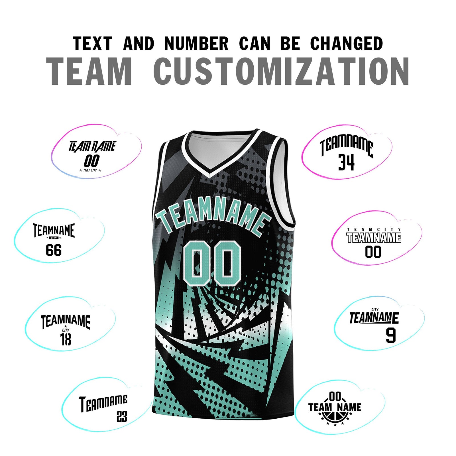 Custom Youth Basketball Jerseys Black Bright Green Lightning Halftone Personalized Team Uniforms