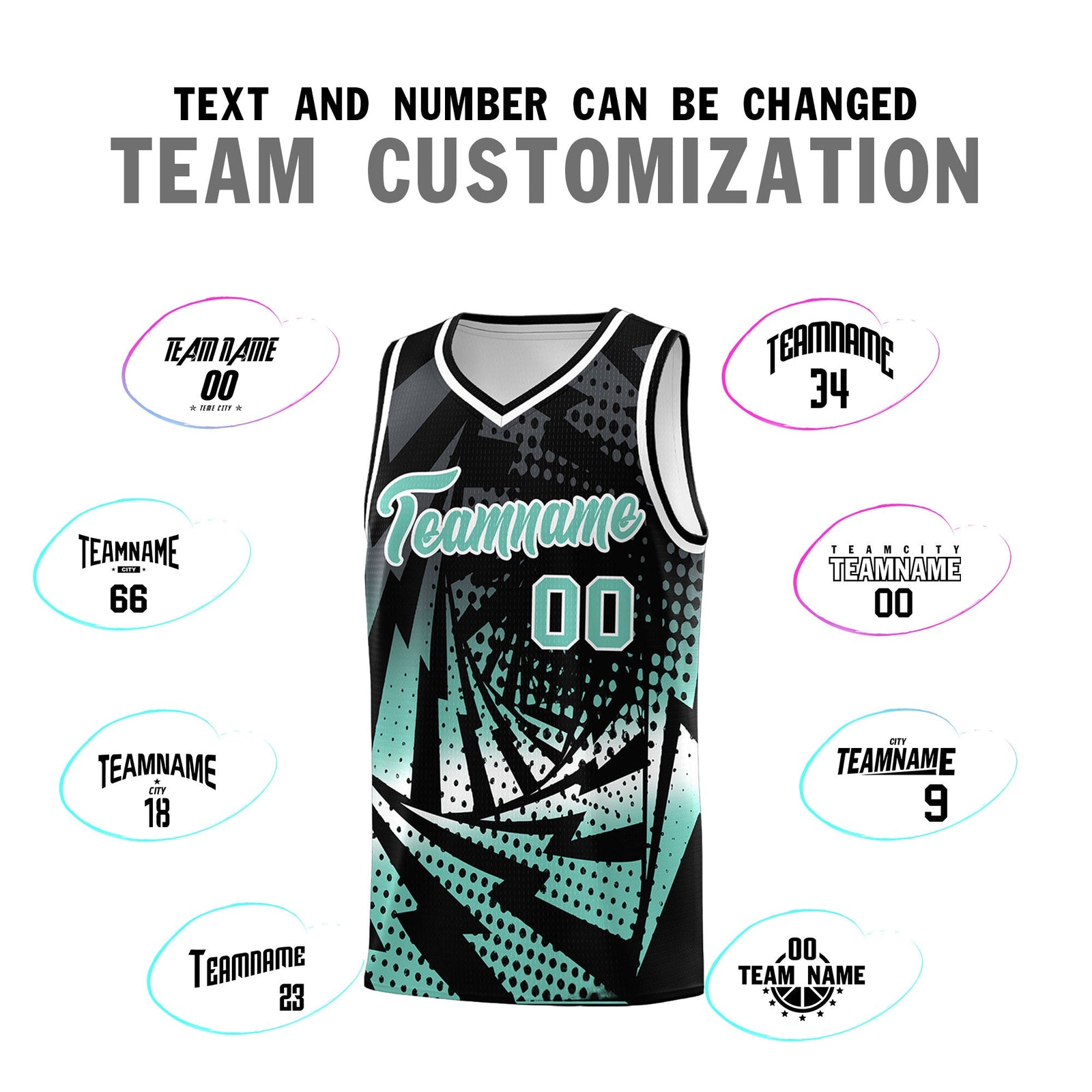 Custom Youth Basketball Jerseys Black Bright Green Lightning Halftone Personalized Team Uniforms