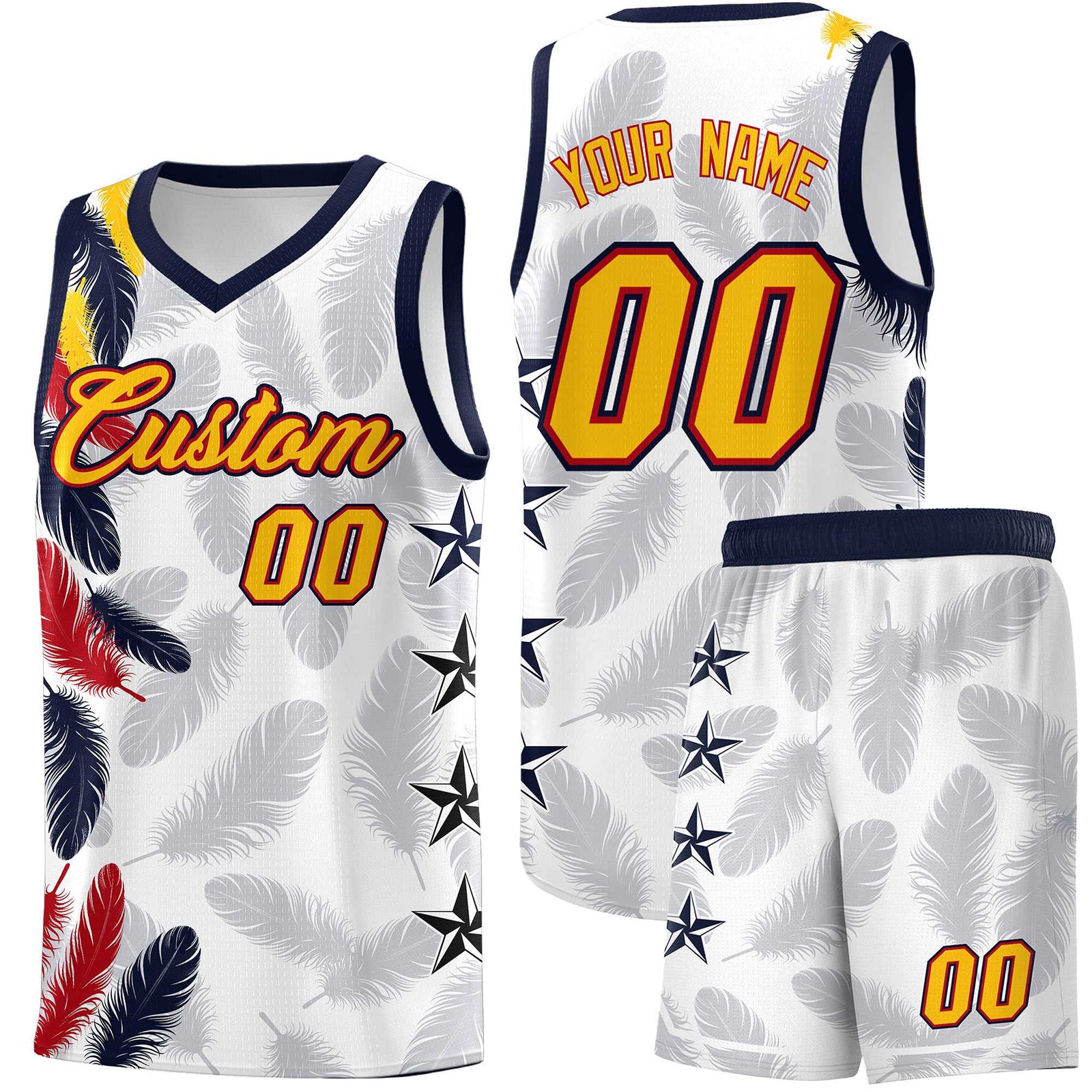 Custom Youth Basketball Jersey White Gold Feather Series Sports Uniform