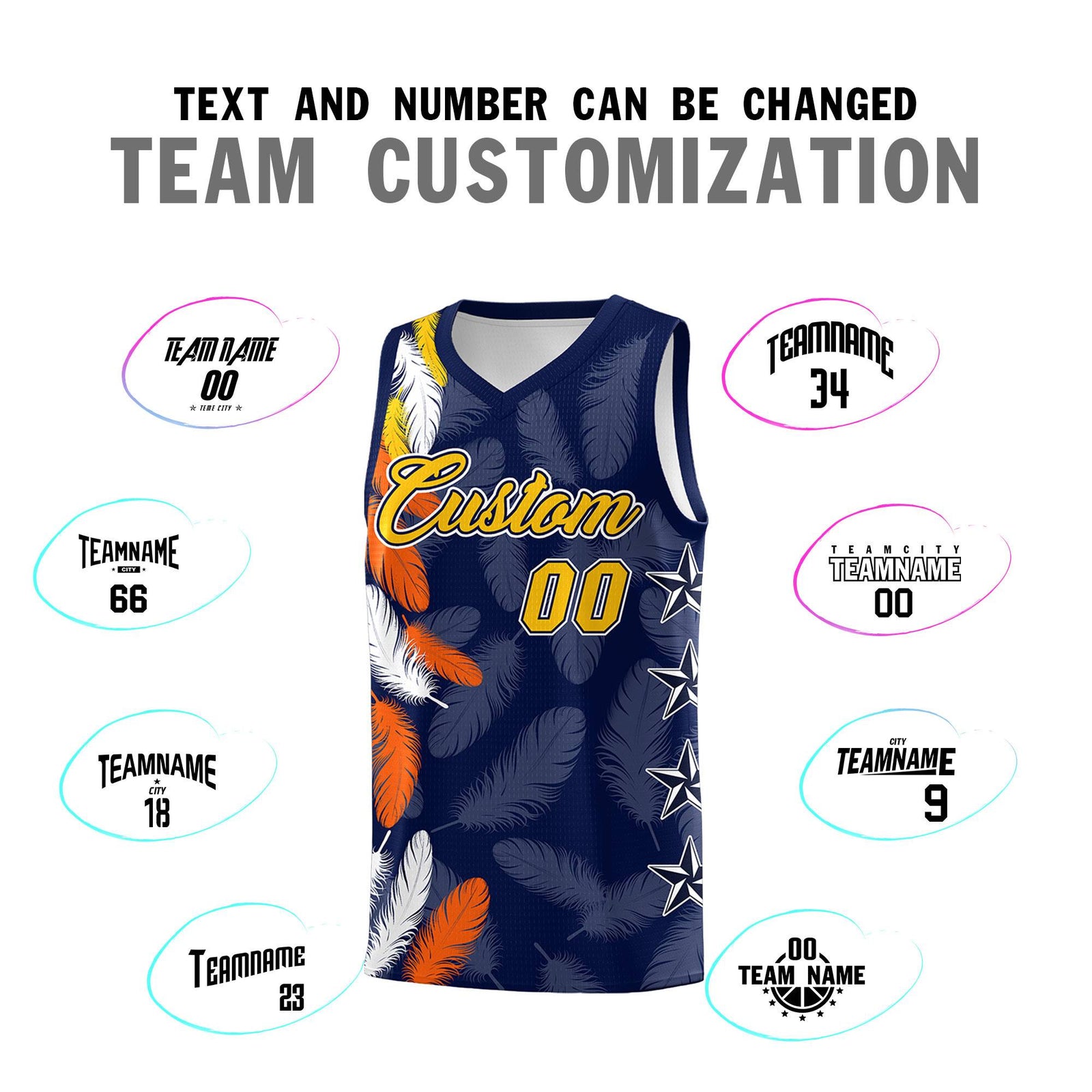 Custom Youth Basketball Jersey Navy Gold Feather Series Sports Uniform