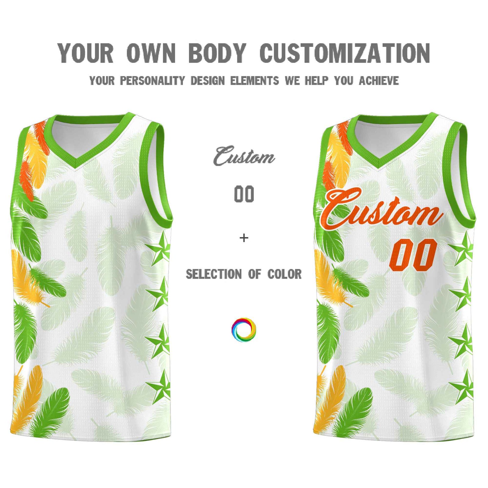 Custom Youth Basketball Jersey White Orange Feather Series Sports Uniform