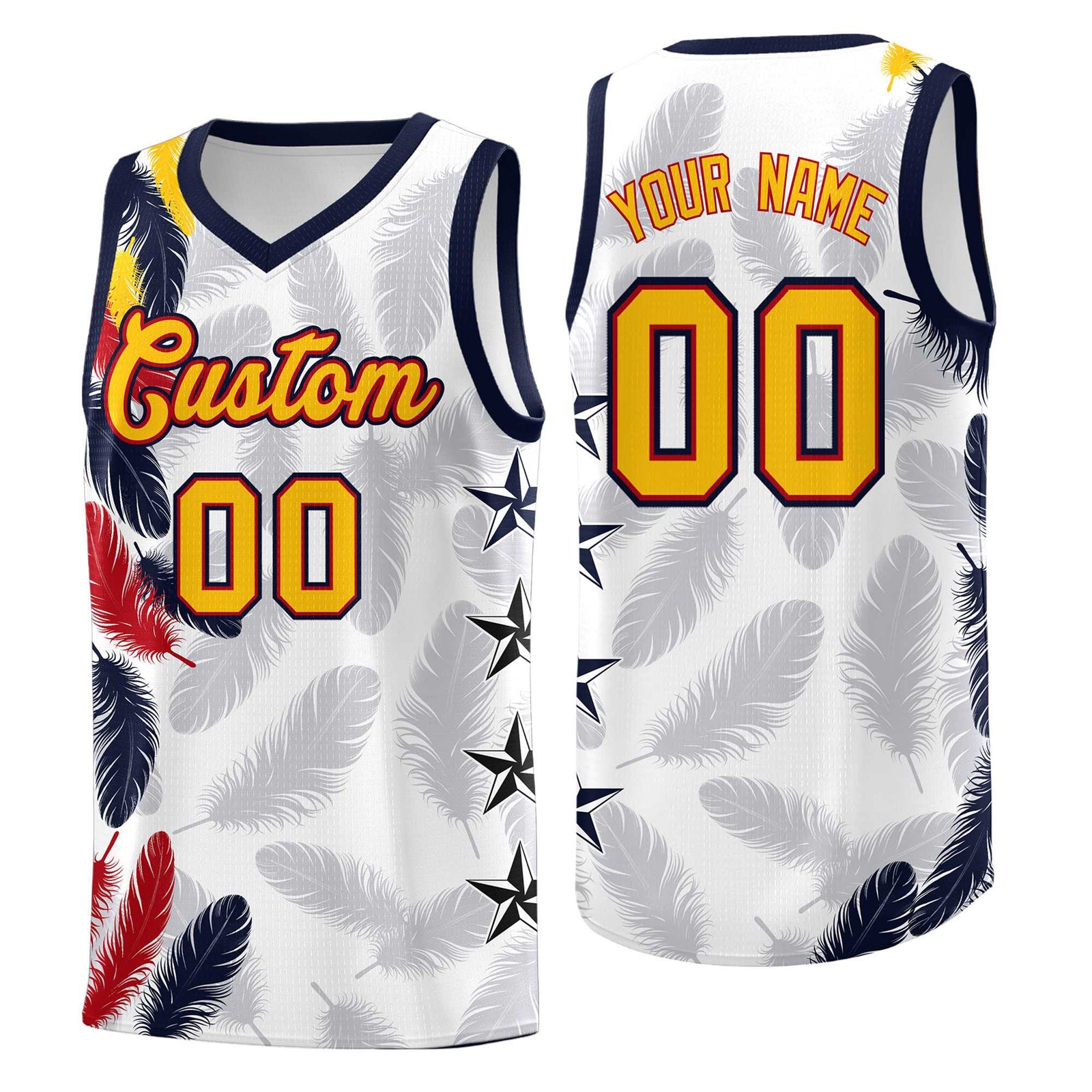 Custom Youth Basketball Jersey White Gold Feather Series Sports Uniform