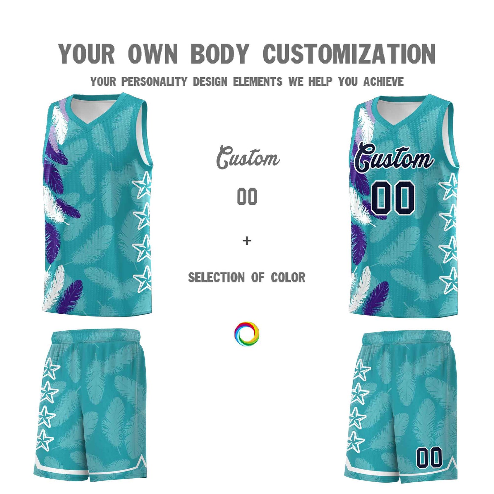 Custom Youth Basketball Jersey Aqua Navy Feather Series Sports Uniform