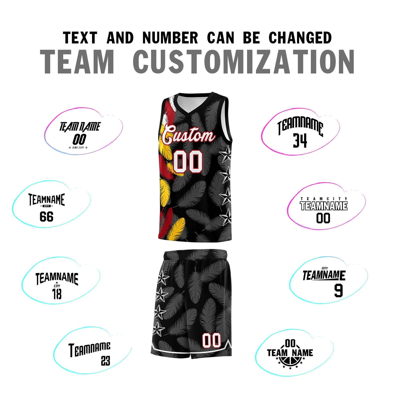 Custom Youth Basketball Jersey Black White Feather Series Sports Uniform