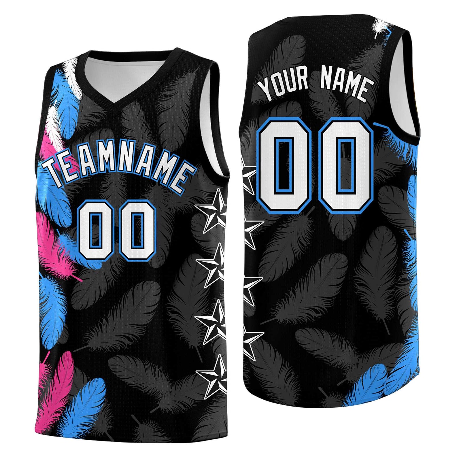 Custom Youth Basketball Jersey Black White Feather Series Sports Uniform