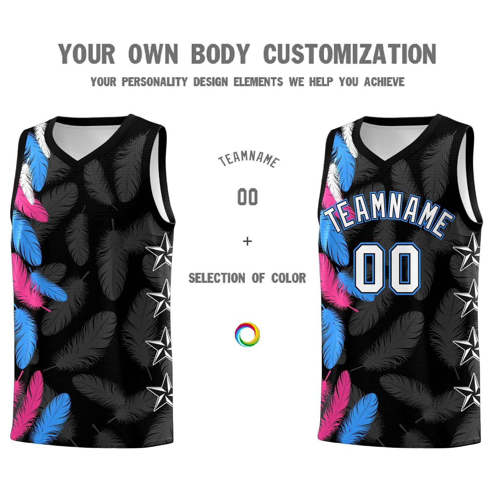 Custom Youth Basketball Jersey Black White Feather Series Sports Uniform