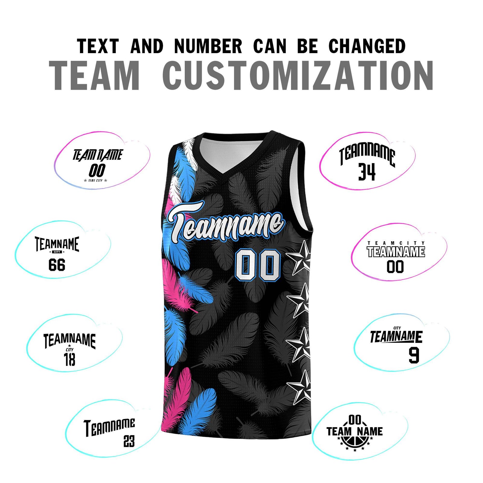 Custom Youth Basketball Jersey Black White Feather Series Sports Uniform