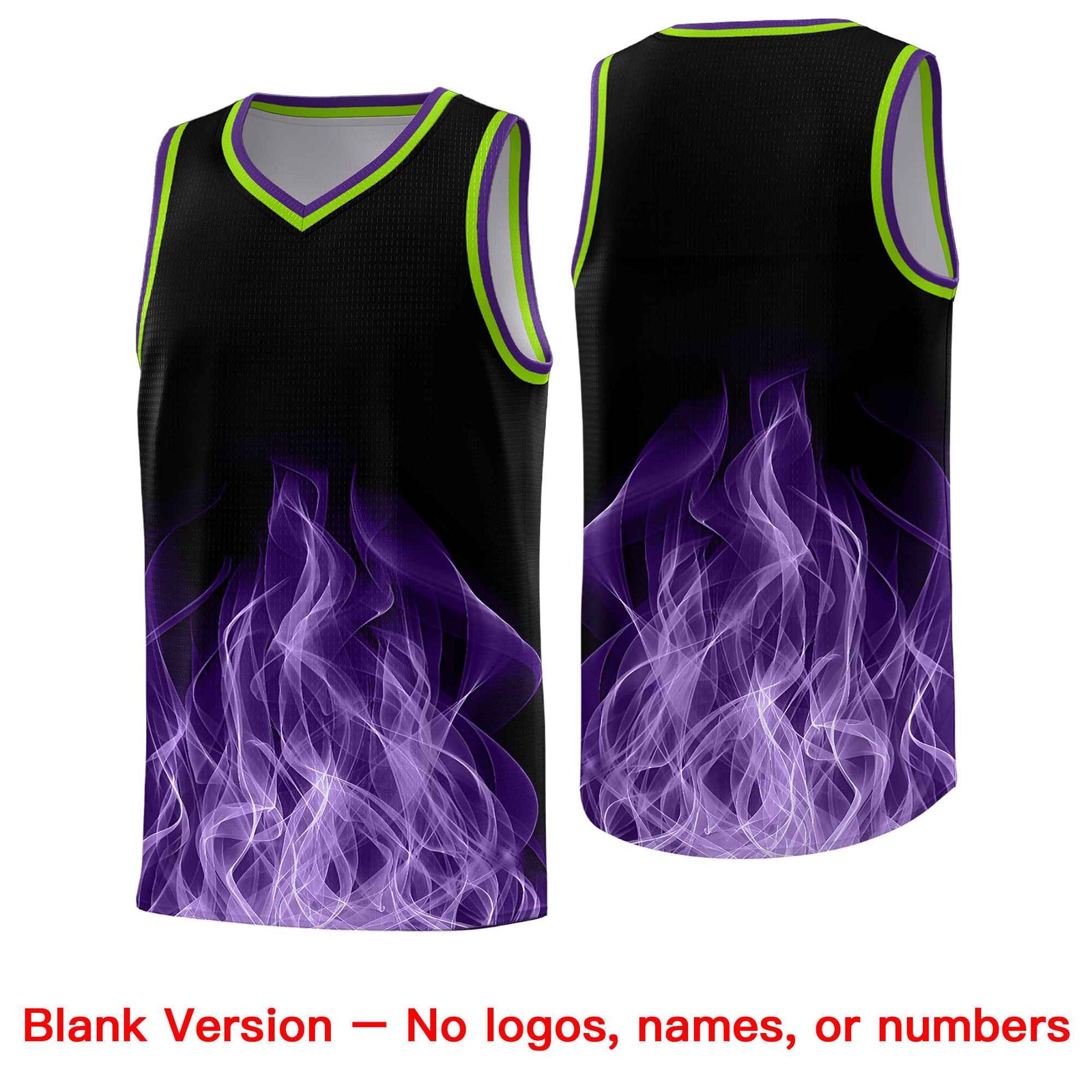 Custom Youth Basketball Jersey Black Neon Green Flame Fire Design Personalized Team Uniform Set