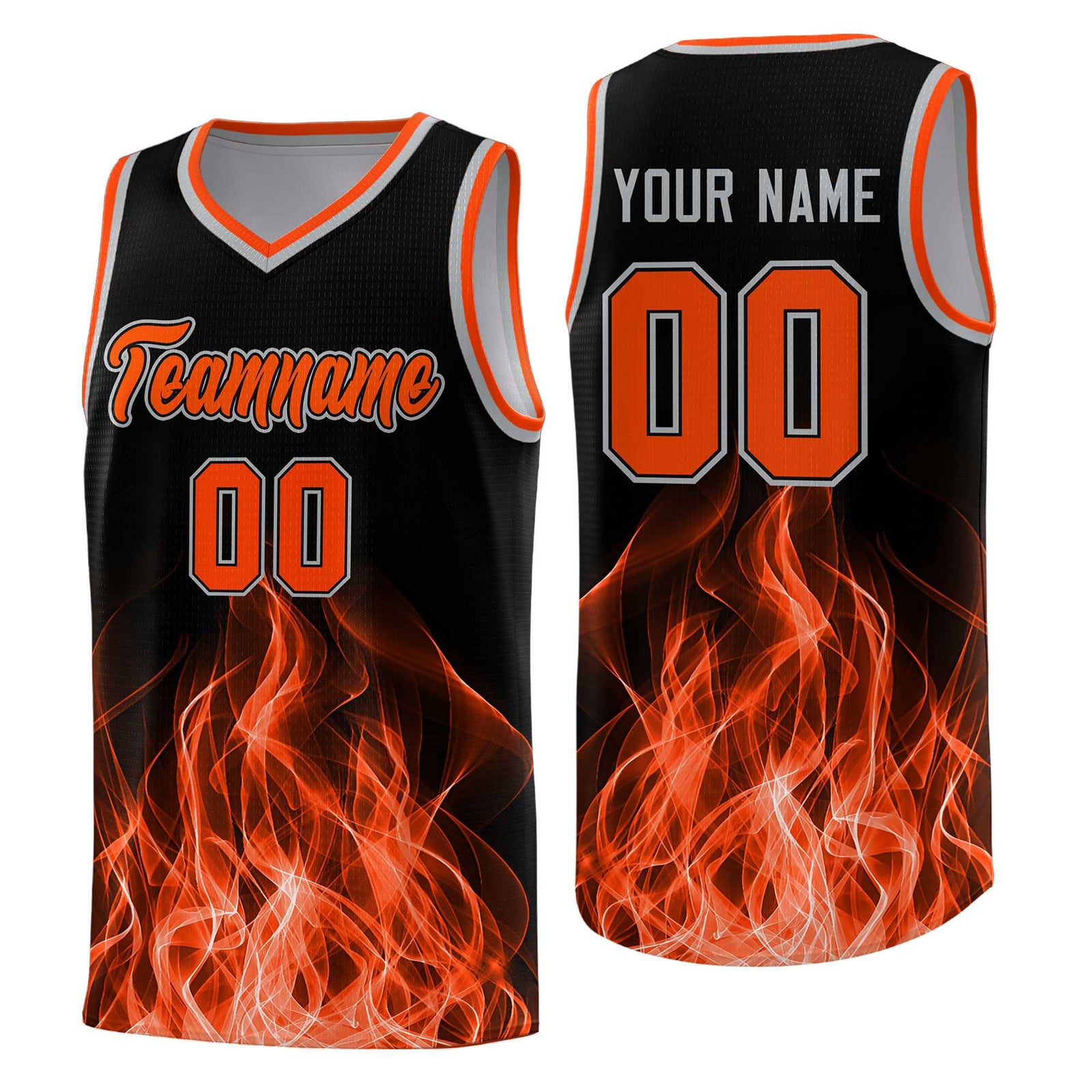 Custom Youth Basketball Jersey Black Orange Flame Design Unique Team Uniform Set
