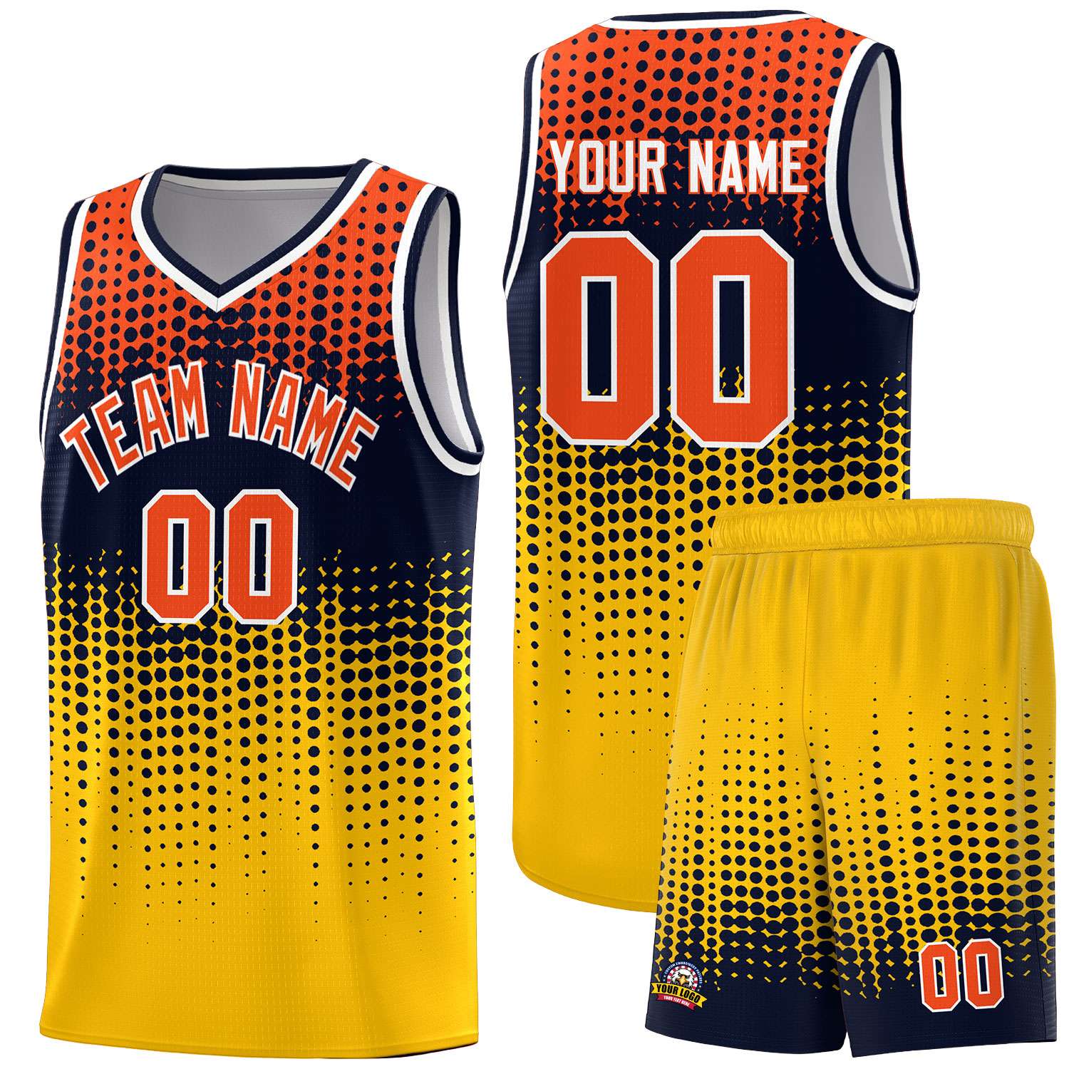 Custom Yellow Gradient Dots Design Pattern Sports Uniform Basketball Jersey