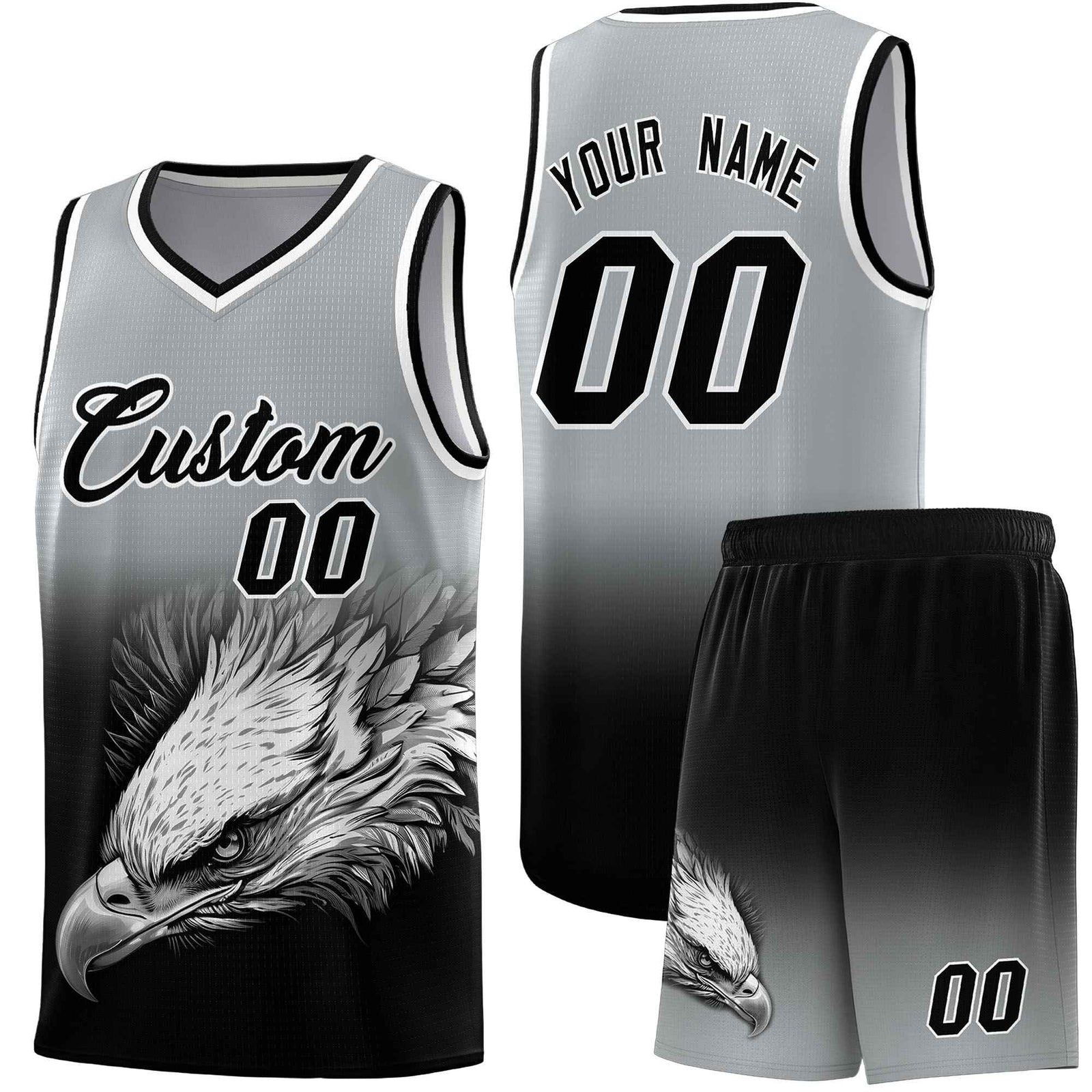 Custom Black Midnight Green Basketball Kits with Eagle Pattern