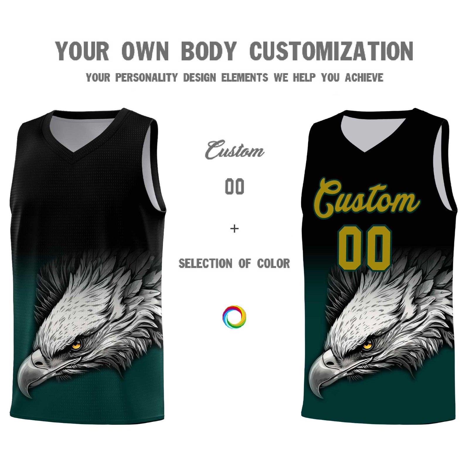 Custom Gray Black Basketball Kits with Eagle Pattern