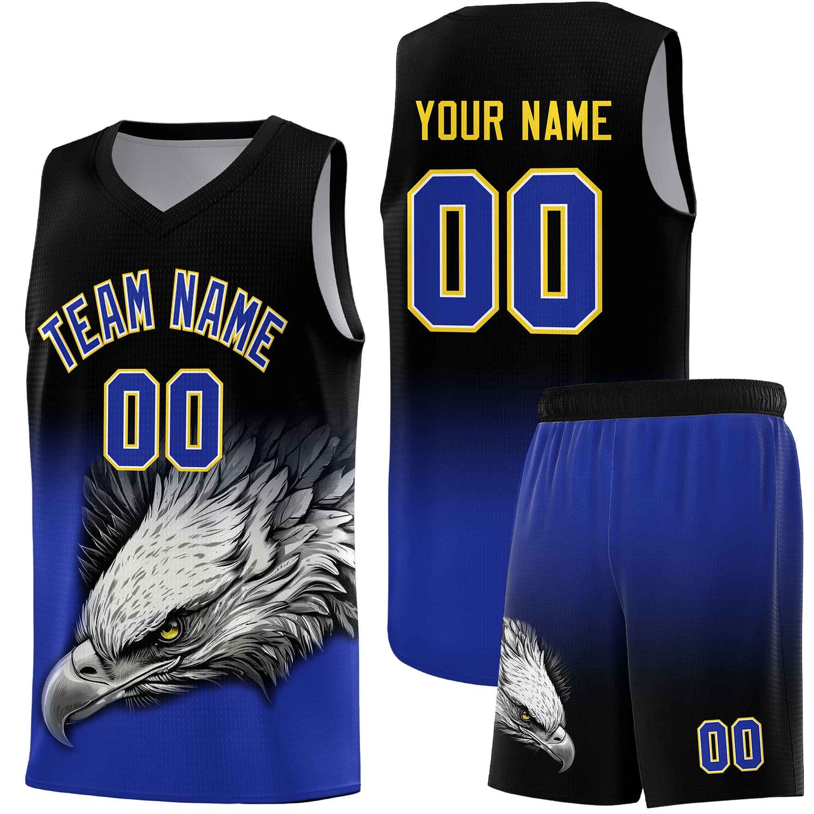 Custom Gray Powder Blue Basketball Kits with Eagle Pattern