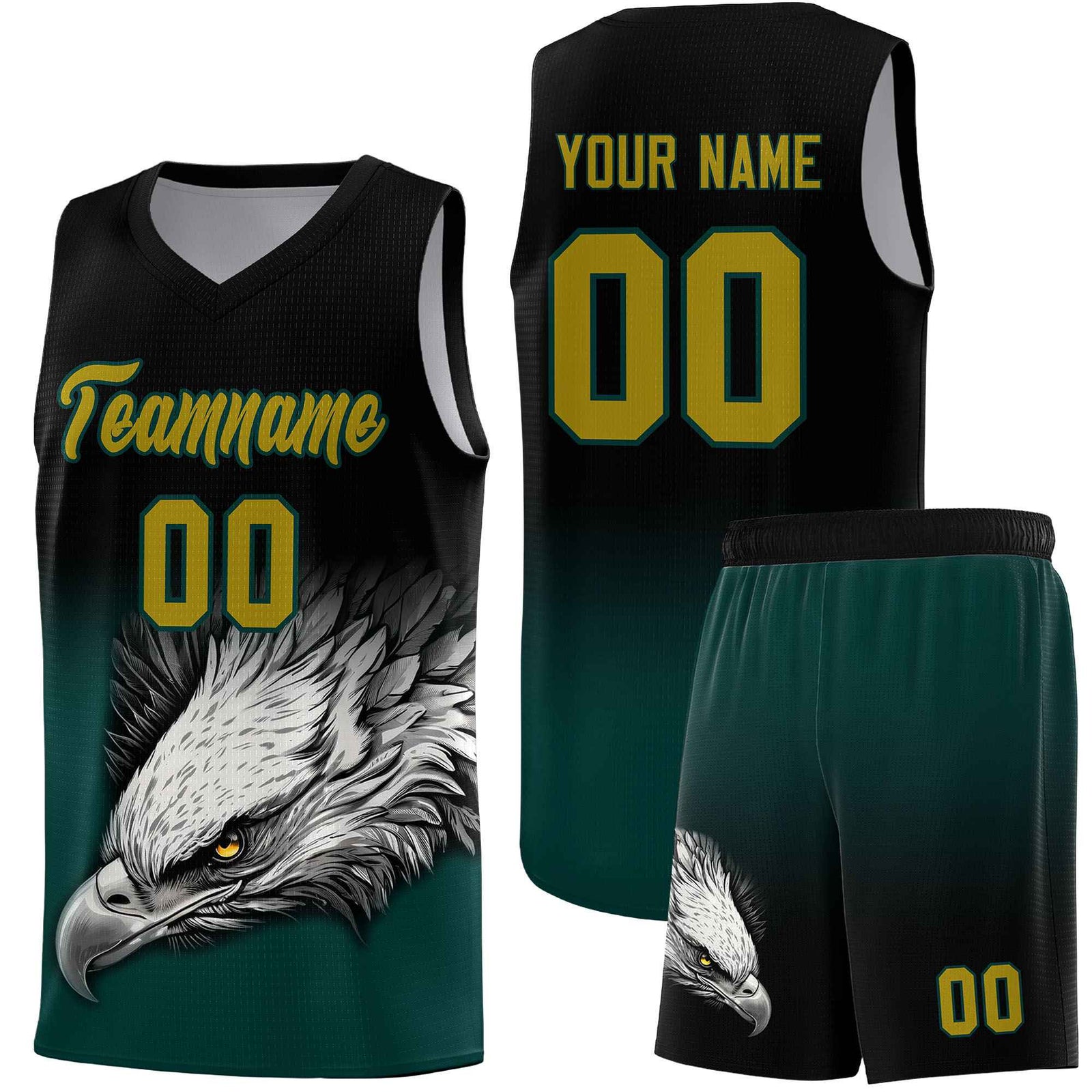 Custom Gray Black Basketball Kits with Eagle Pattern