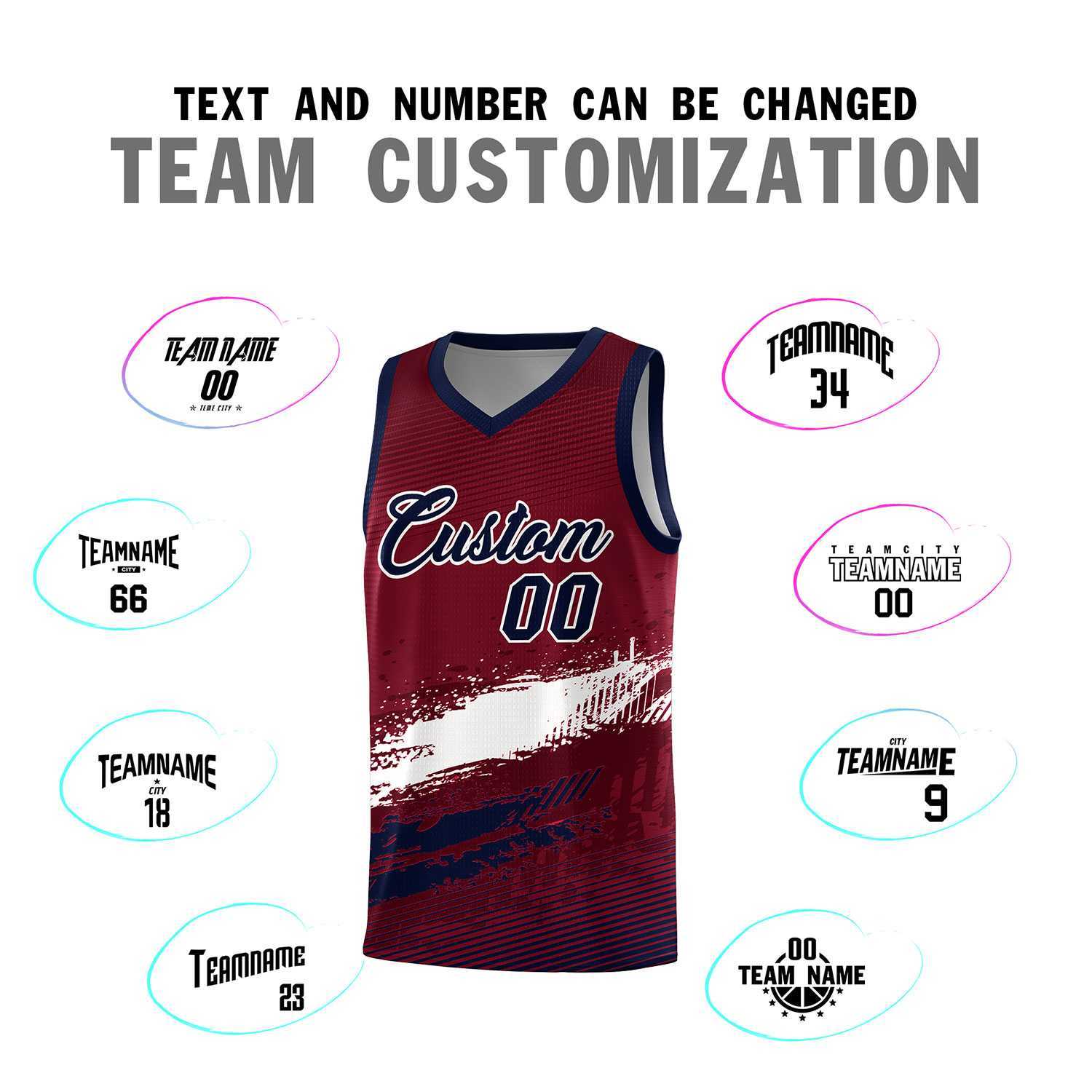 Custom Crimson White and Navy Graffiti Pattern Sports Uniform Basketball Jersey