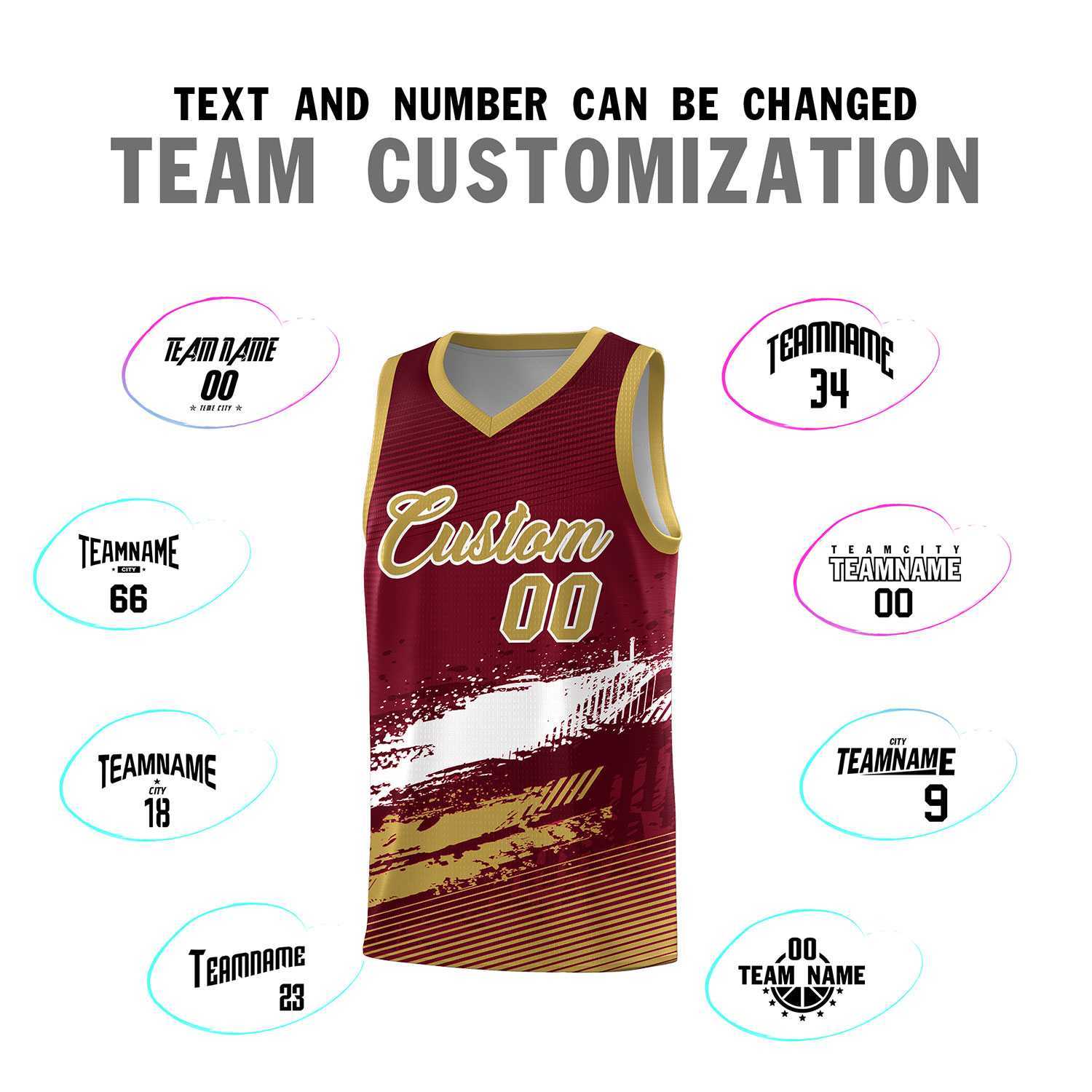 Custom Crimson White and Khaki Graffiti Pattern Sports Uniform Basketball Jersey