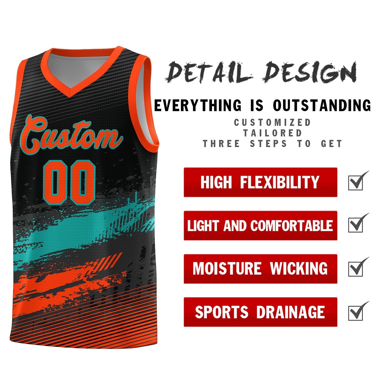 Custom Black Aqua and Orange Graffiti Pattern Sports Uniform Basketball Jersey
