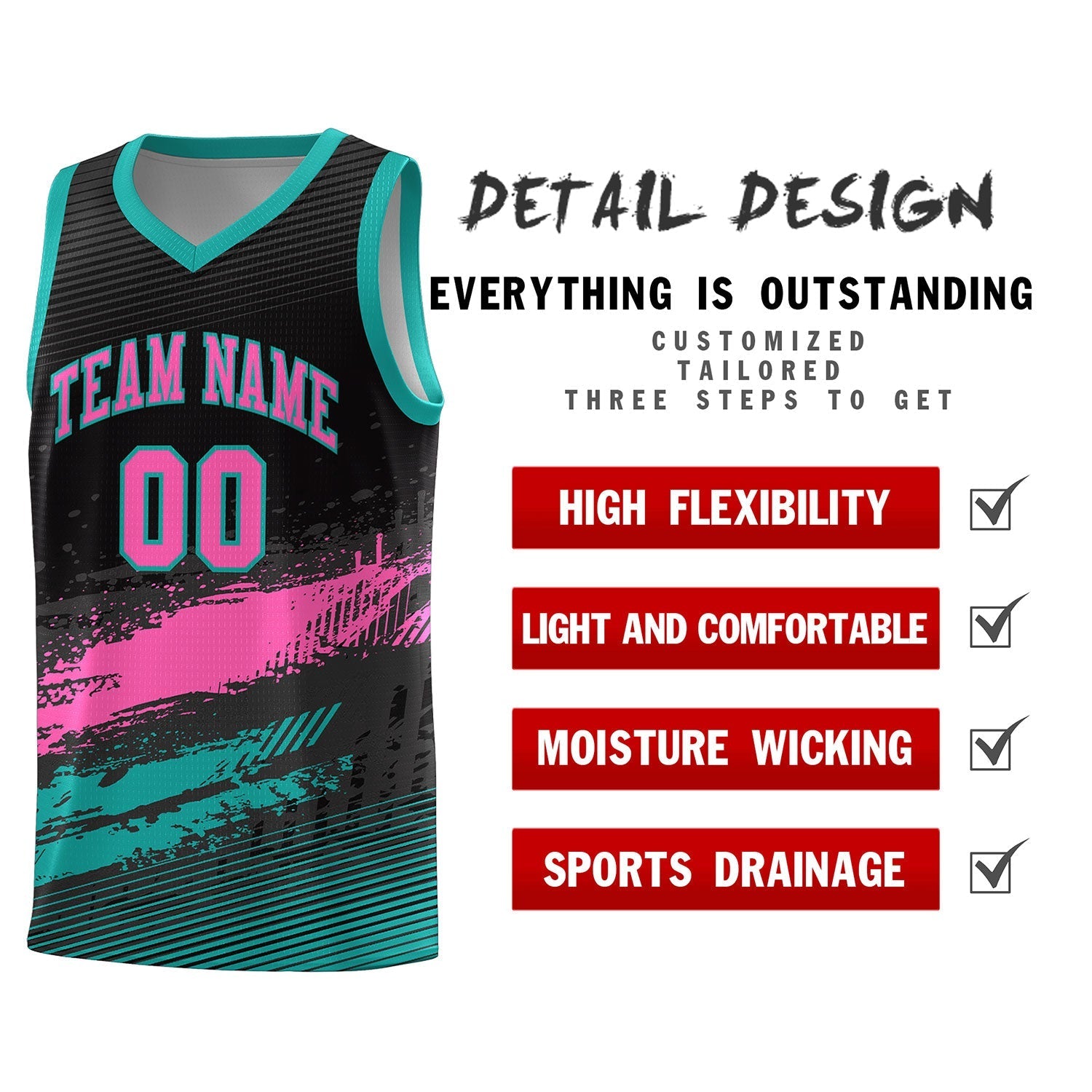Custom Black Pink and Aqua Graffiti Pattern Sports Uniform Basketball Jersey
