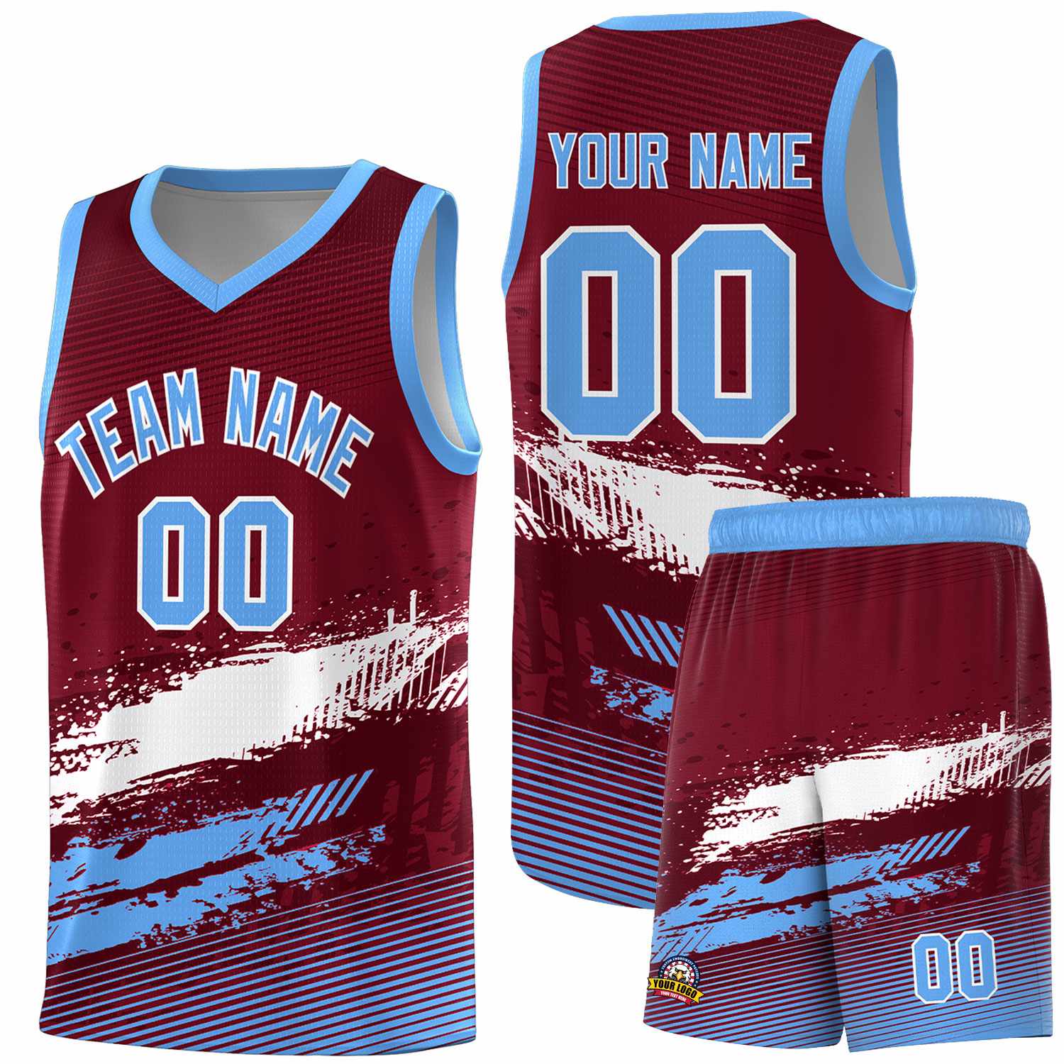 Custom Crimson White and Powder Blue Graffiti Pattern Sports Uniform Basketball Jersey