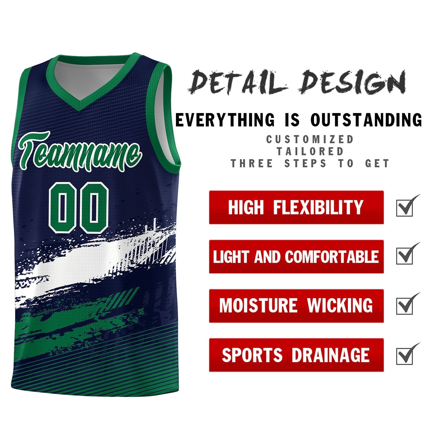Custom Navy White and Kelly Green Graffiti Pattern Sports Uniform Basketball Jersey