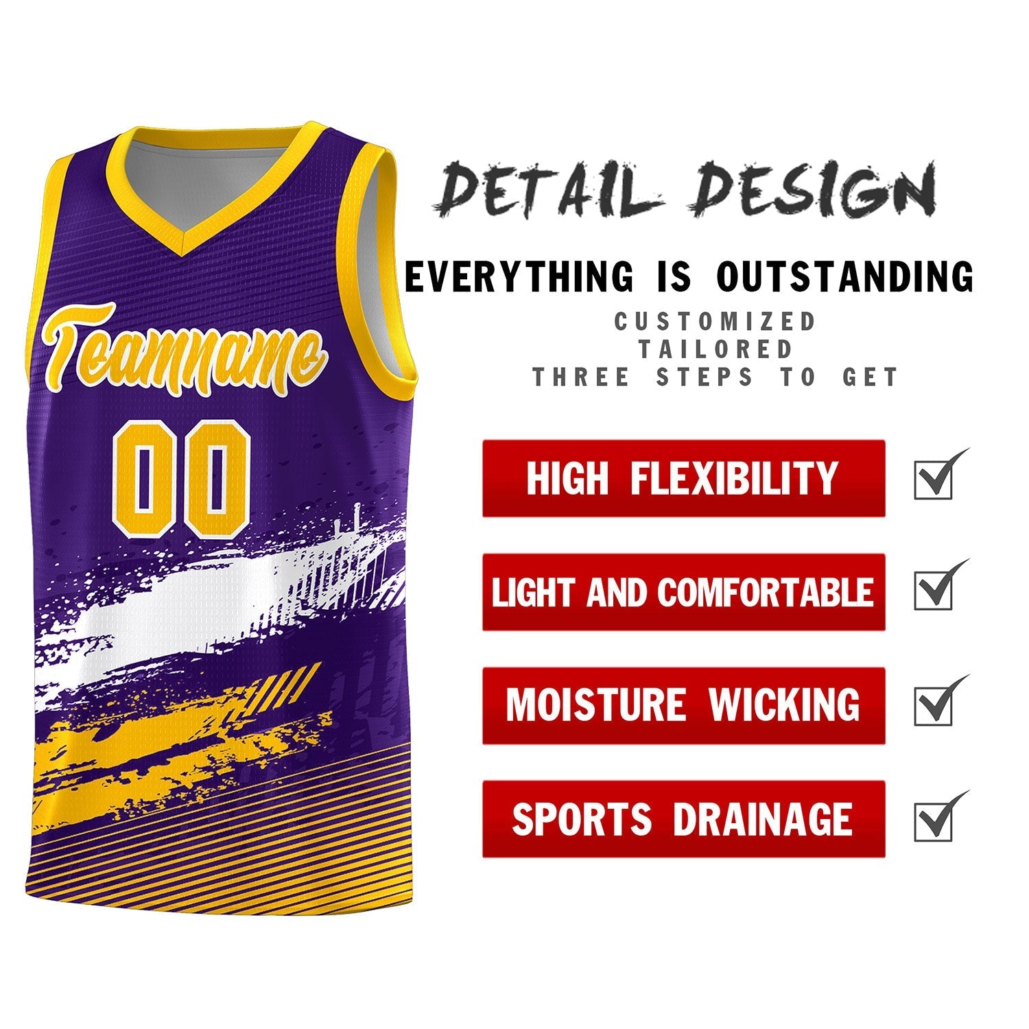 Custom Purple White and Yellow Graffiti Pattern Sports Uniform Basketball Jersey