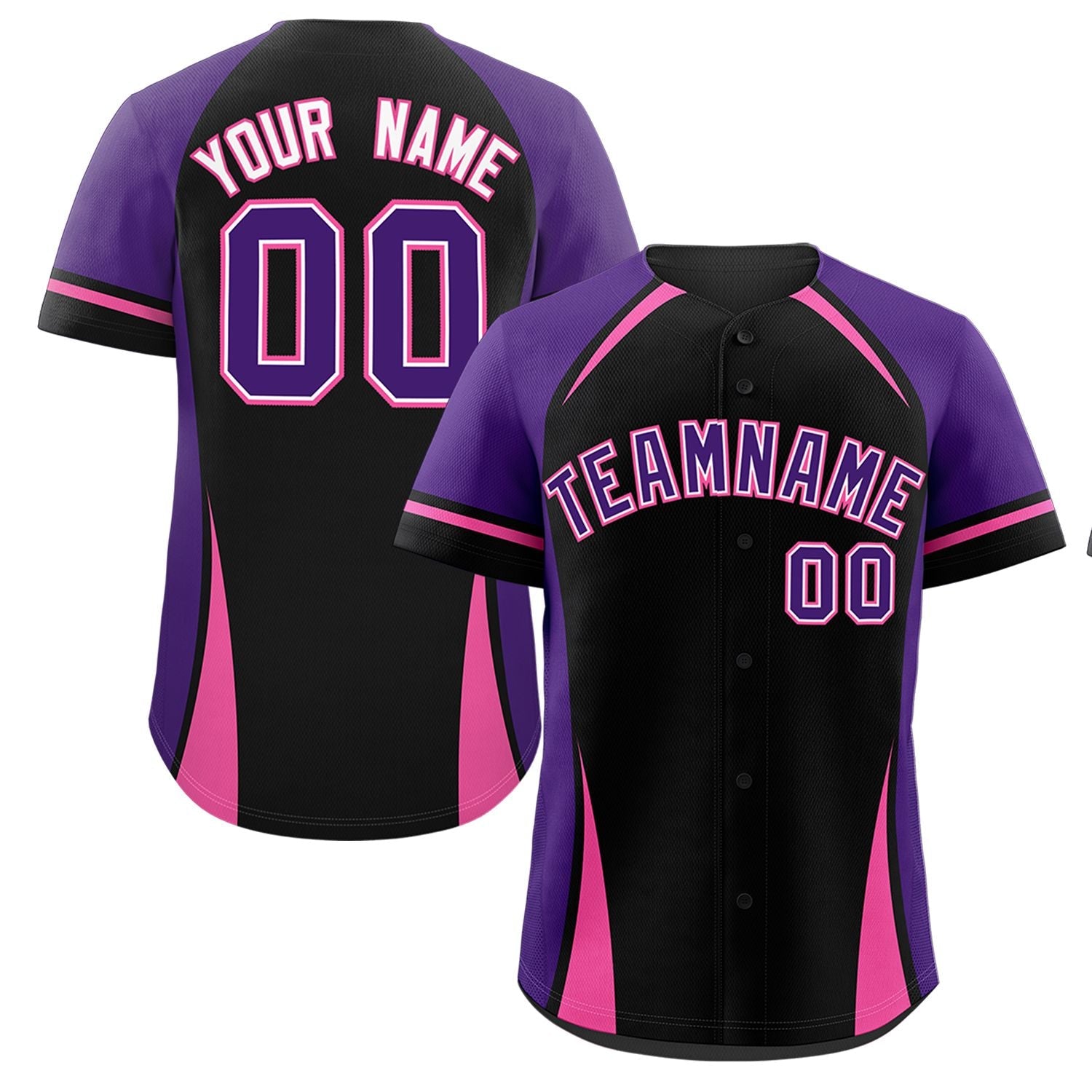 Custom Black Purple-Pink Personalized Color Block Authentic Baseball Jersey