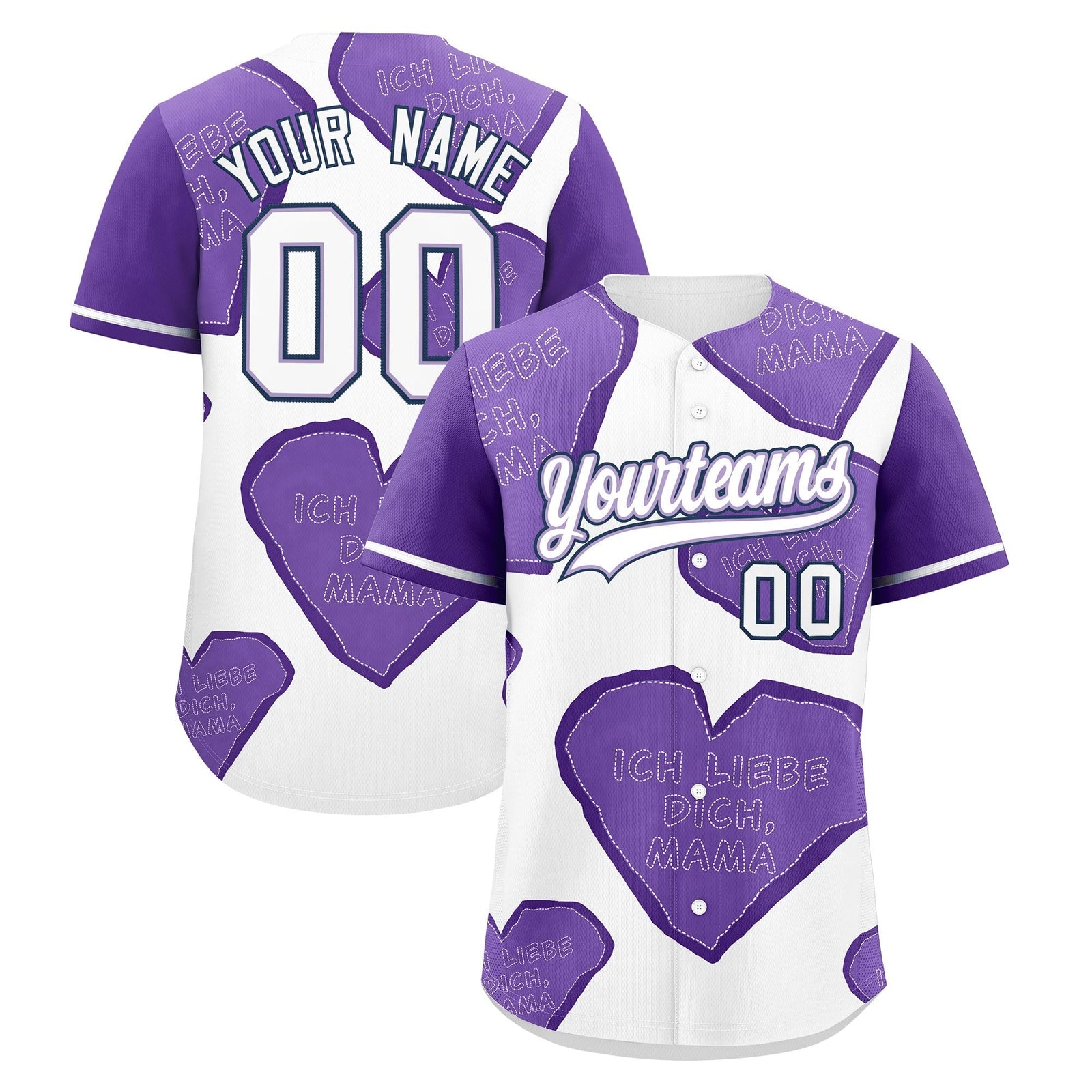 Custom White Light Purple Mother's Day Style Graffiti Pattern Stretch Fabric Baseball Jersey| KXKSHOP
