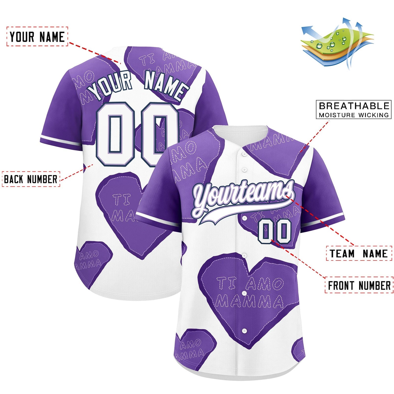 Custom White Light Purple Mother's Day Style Graffiti Pattern Moisture-Wicking Baseball Jersey| KXKSHOP