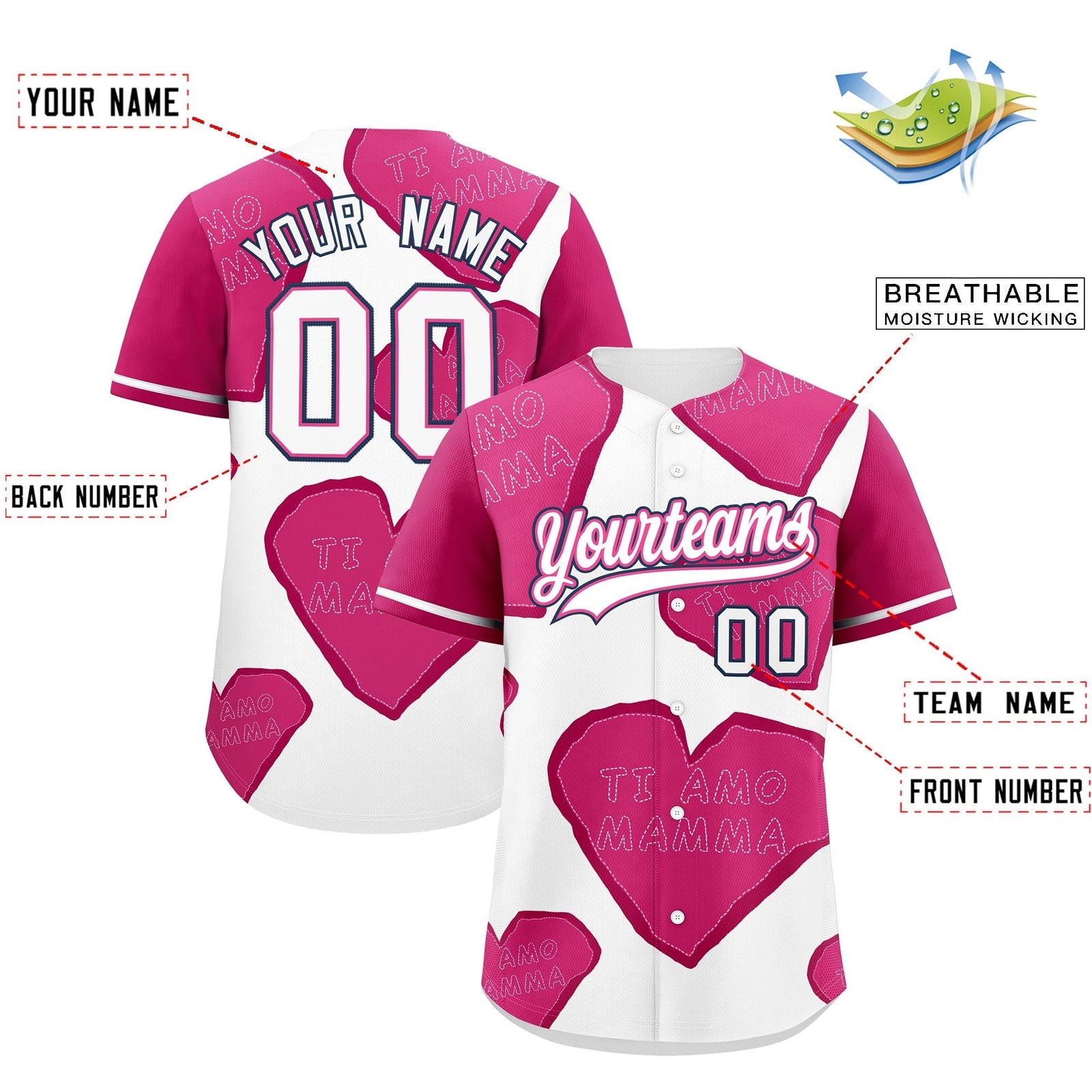 Custom White Pink Mother's Day Style Graffiti Pattern Moisture-Wicking Baseball Jersey| KXKSHOP