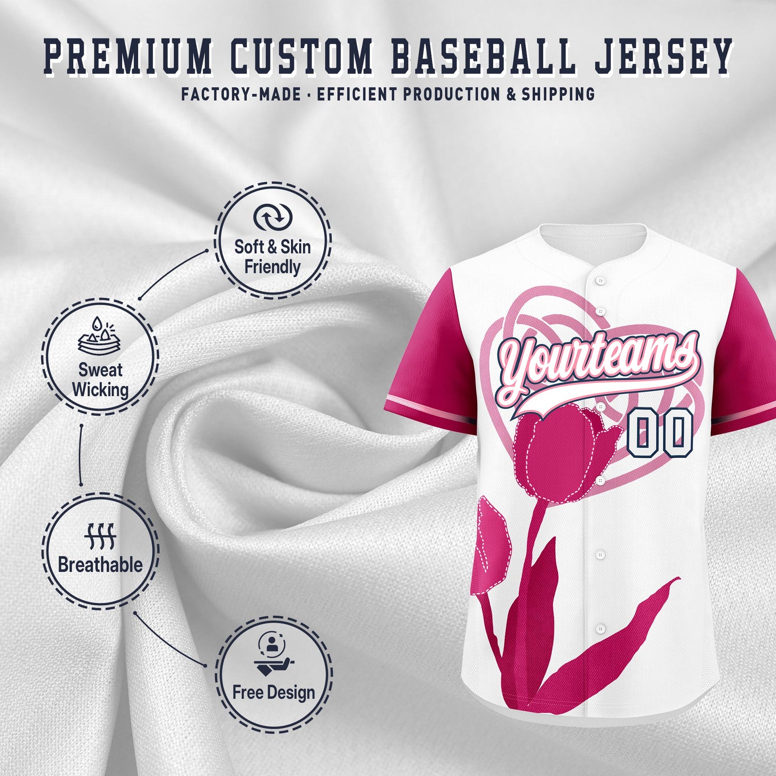 Custom White Light Pink Mother's Day Style Graffiti Pattern Stretch Fabric Baseball Jersey| KXKSHOP