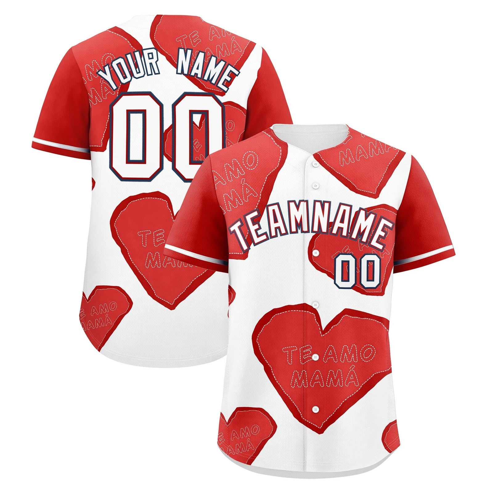 Custom White Red Mother's Day Style Graffiti Pattern Quick Dry Baseball Jersey| KXKSHOP