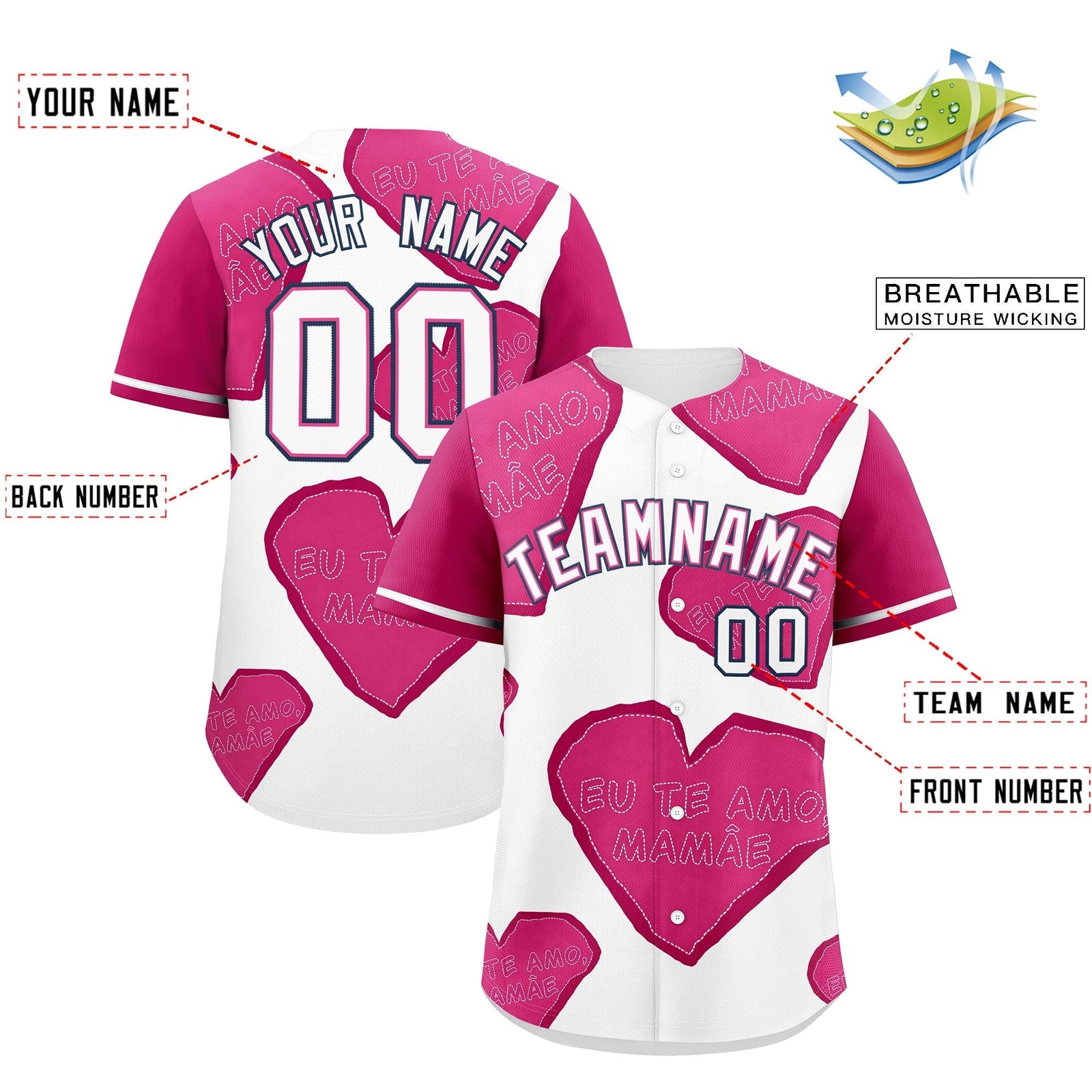 Custom White Pink Mother's Day Style Graffiti Pattern Quick Dry Baseball Jersey| KXKSHOP