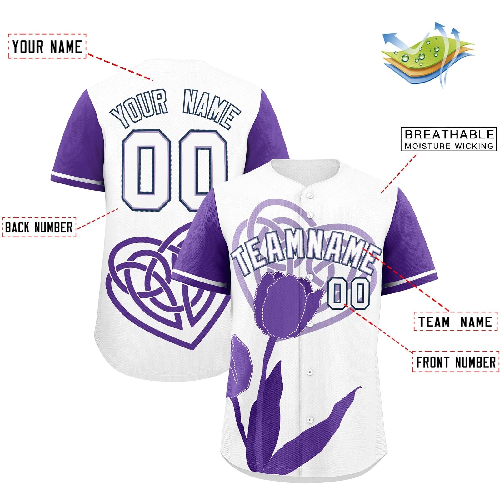 Custom White Light Purple Mother's Day Style Graffiti Pattern Quick Dry Baseball Jersey| KXKSHOP
