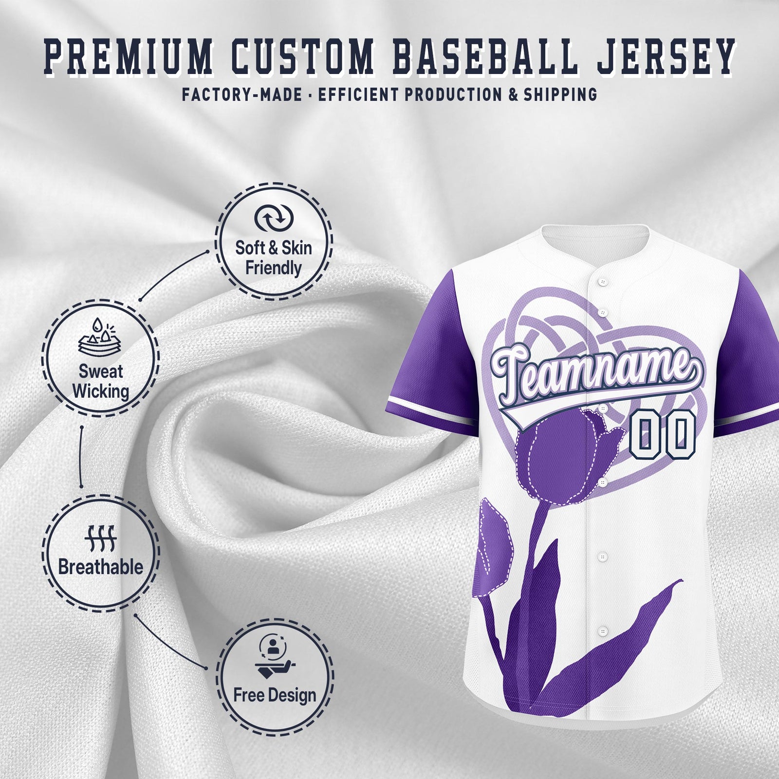 Custom White Light Purple Mother's Day Style Graffiti Pattern Quick Dry Baseball Jersey| KXKSHOP