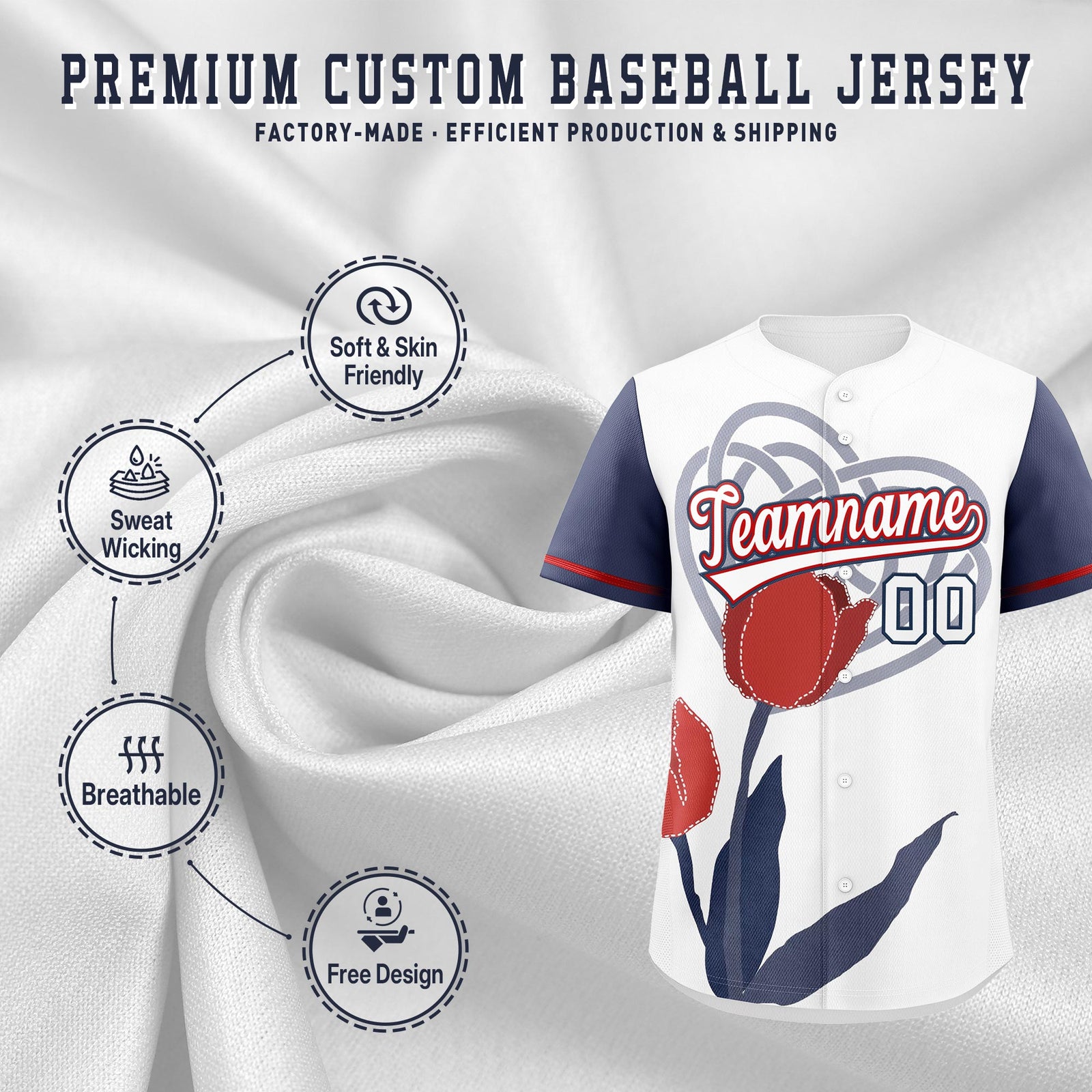 Custom White Midnight Blue Red Mother's Day Style Graffiti Pattern Quick Dry Baseball Jersey| KXKSHOP
