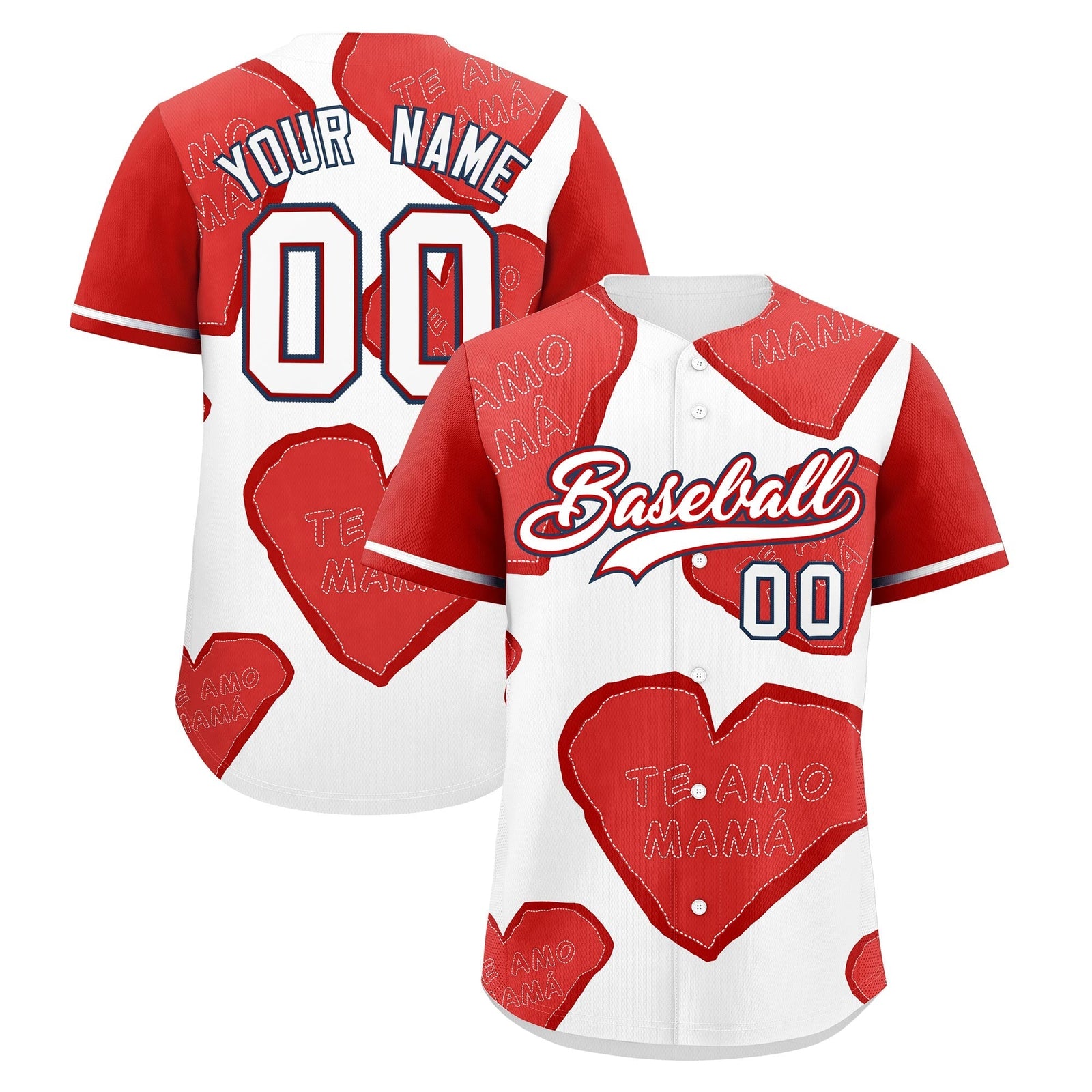 Custom White Red Mother's Day Style Graffiti Pattern Quick Dry Baseball Jersey| KXKSHOP