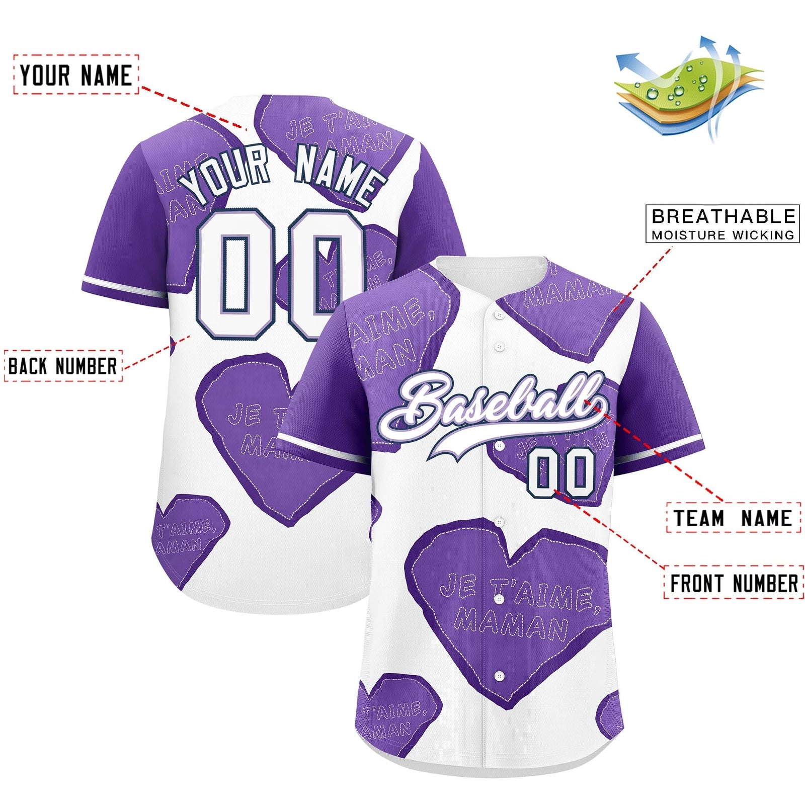 Custom White Light Purple Mother's Day Style Graffiti Pattern Moisture-Wicking Baseball Jersey| KXKSHOP